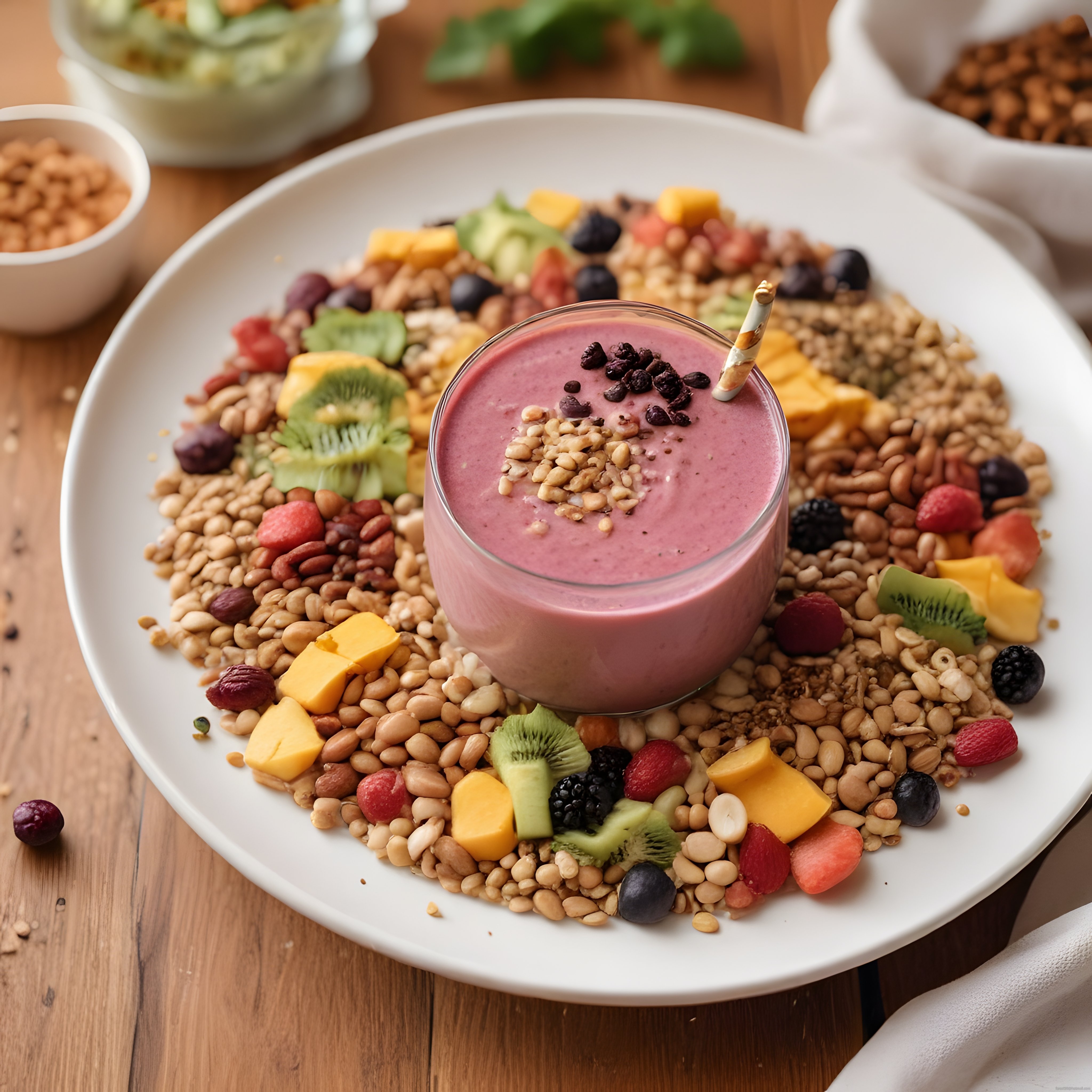 Tropikal Meyveli Smoothie Kasesi ve Fındıklı Granola ile Renkli Kahvaltı