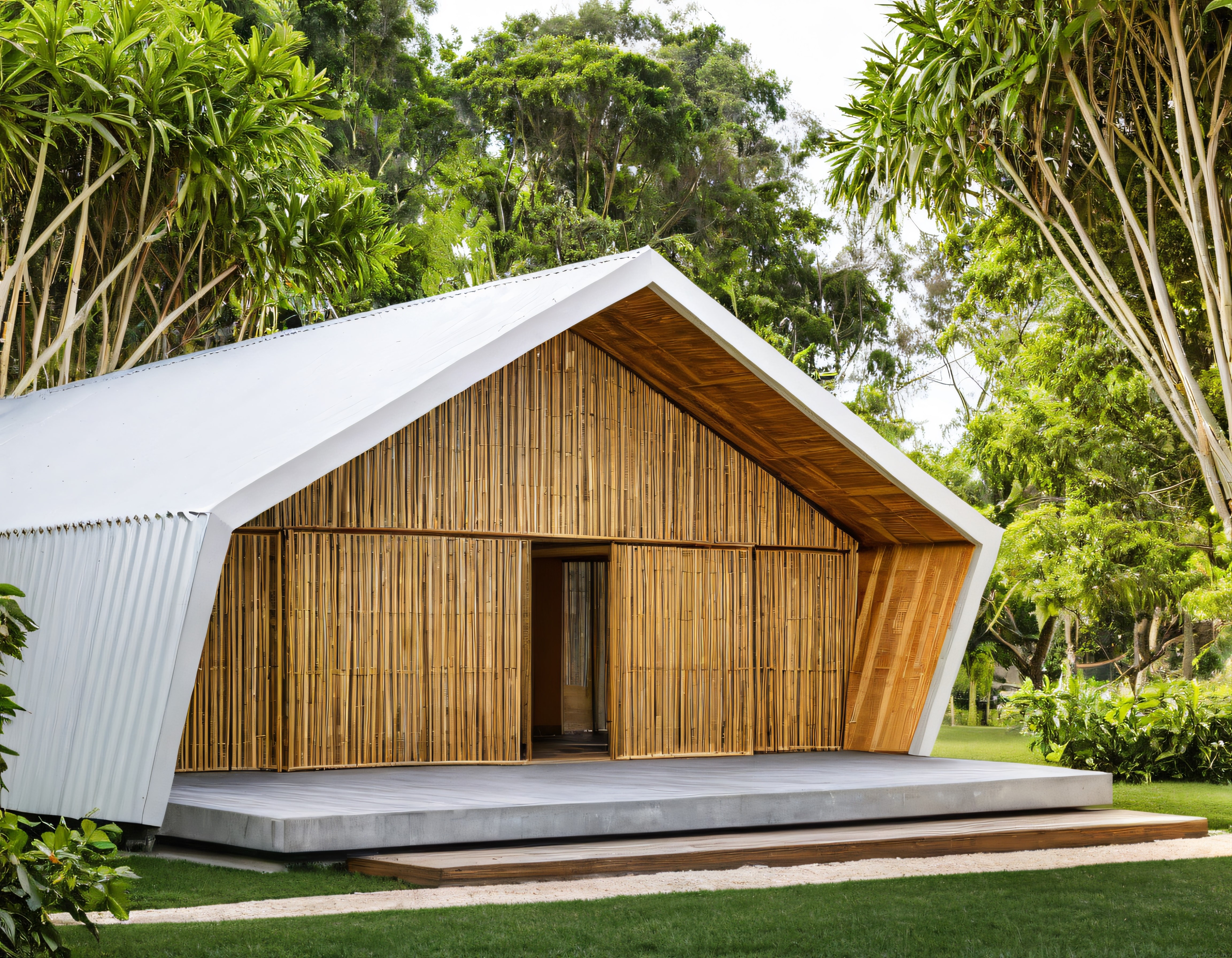 Tropikal Orman İçinde Bambu Cepheli Geometrik Modern Mimari Ev Tasarımı