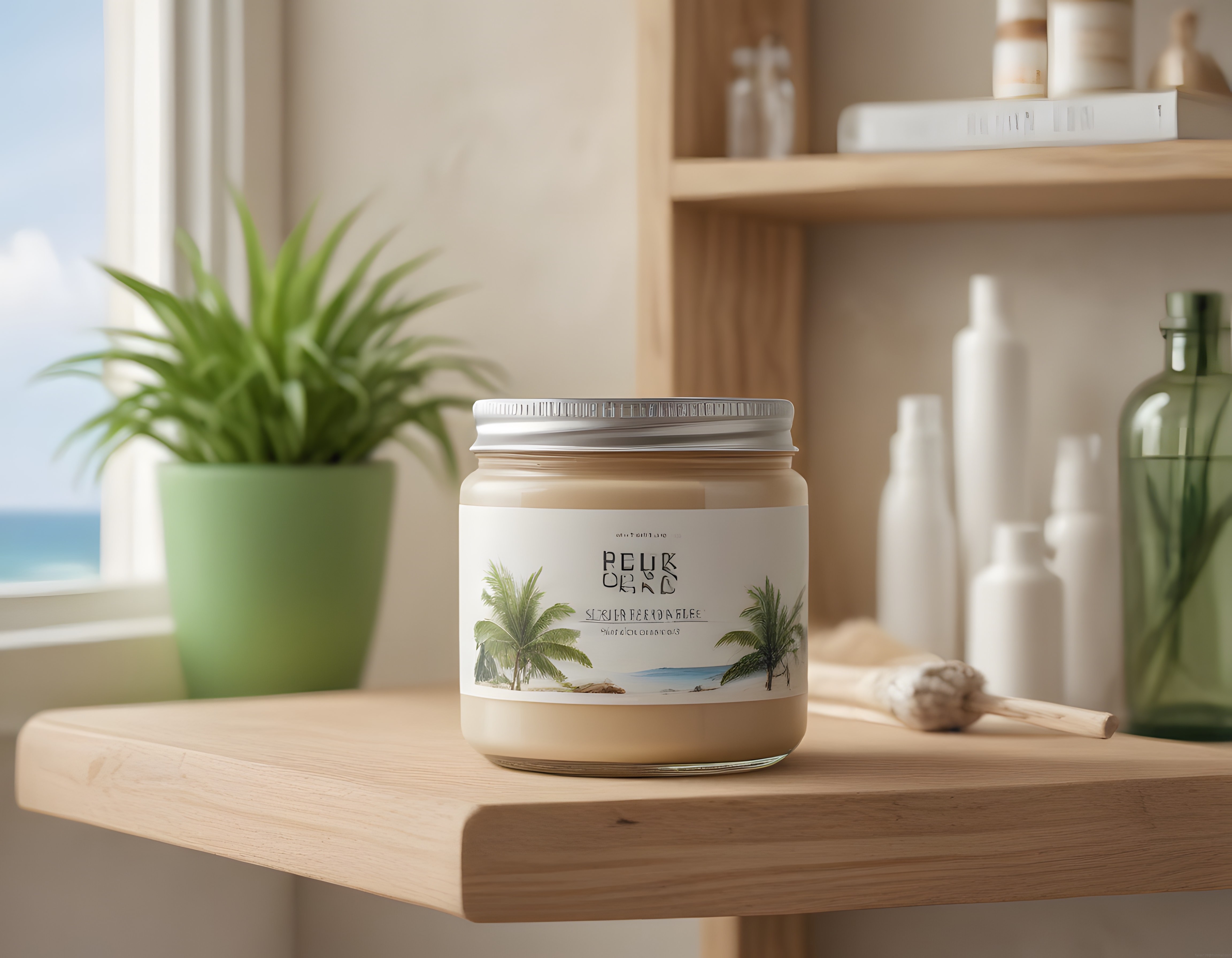 Tropikal SPA Atmosferinde Doğal Cilt Bakım Kavanozu ve Minimal Banyo Dekoru