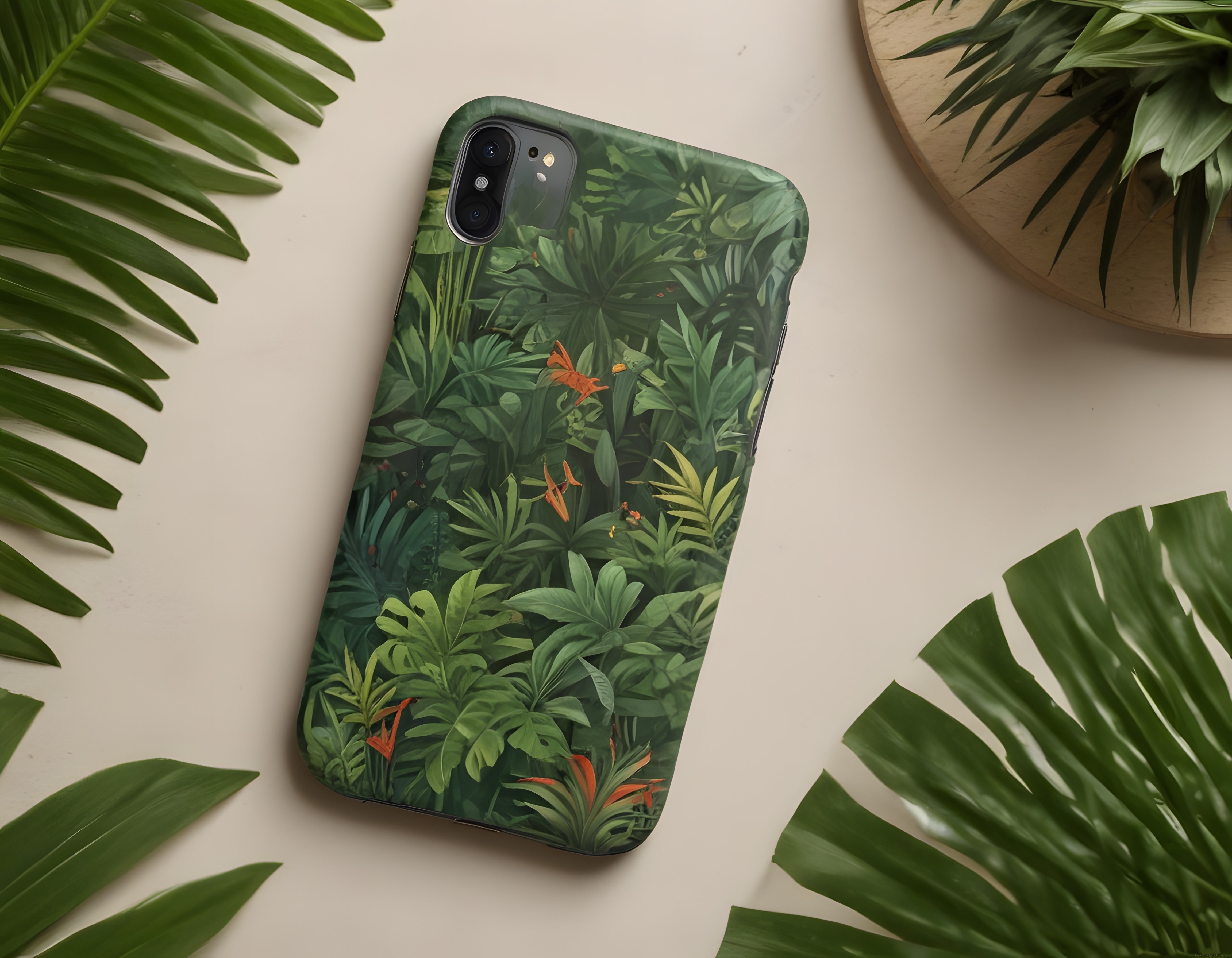 Tropikal Yağmur Ormanı Desenli iPhone Kılıfı ve Yeşil Yapraklar
