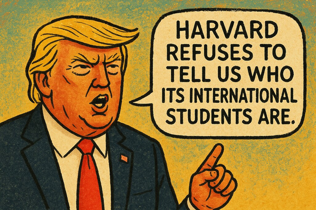 Trump'ın Harvard Üniversitesi ve Uluslararası Öğrenciler Hakkındaki Karikatürü
