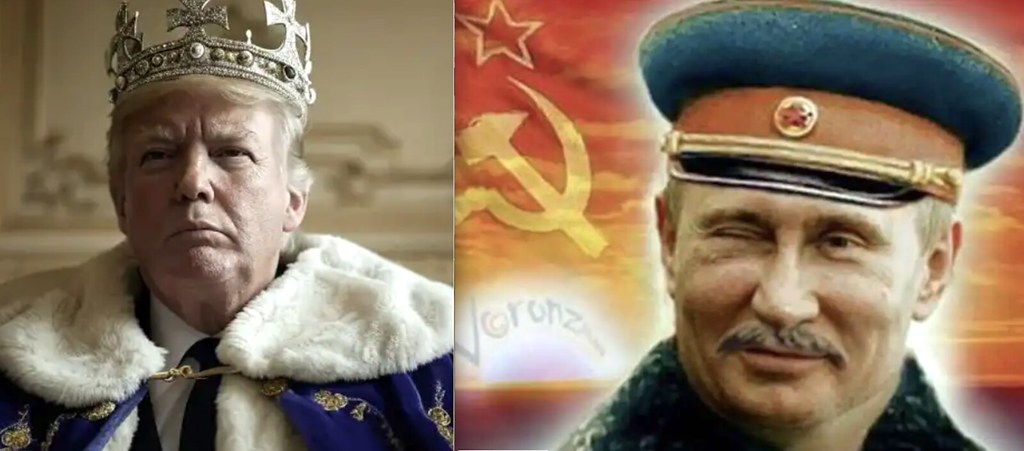 Trump ve Putin'in Kral ve Sovyet Komutanı Kılıklarıyla Siyasi Karşılaştırma