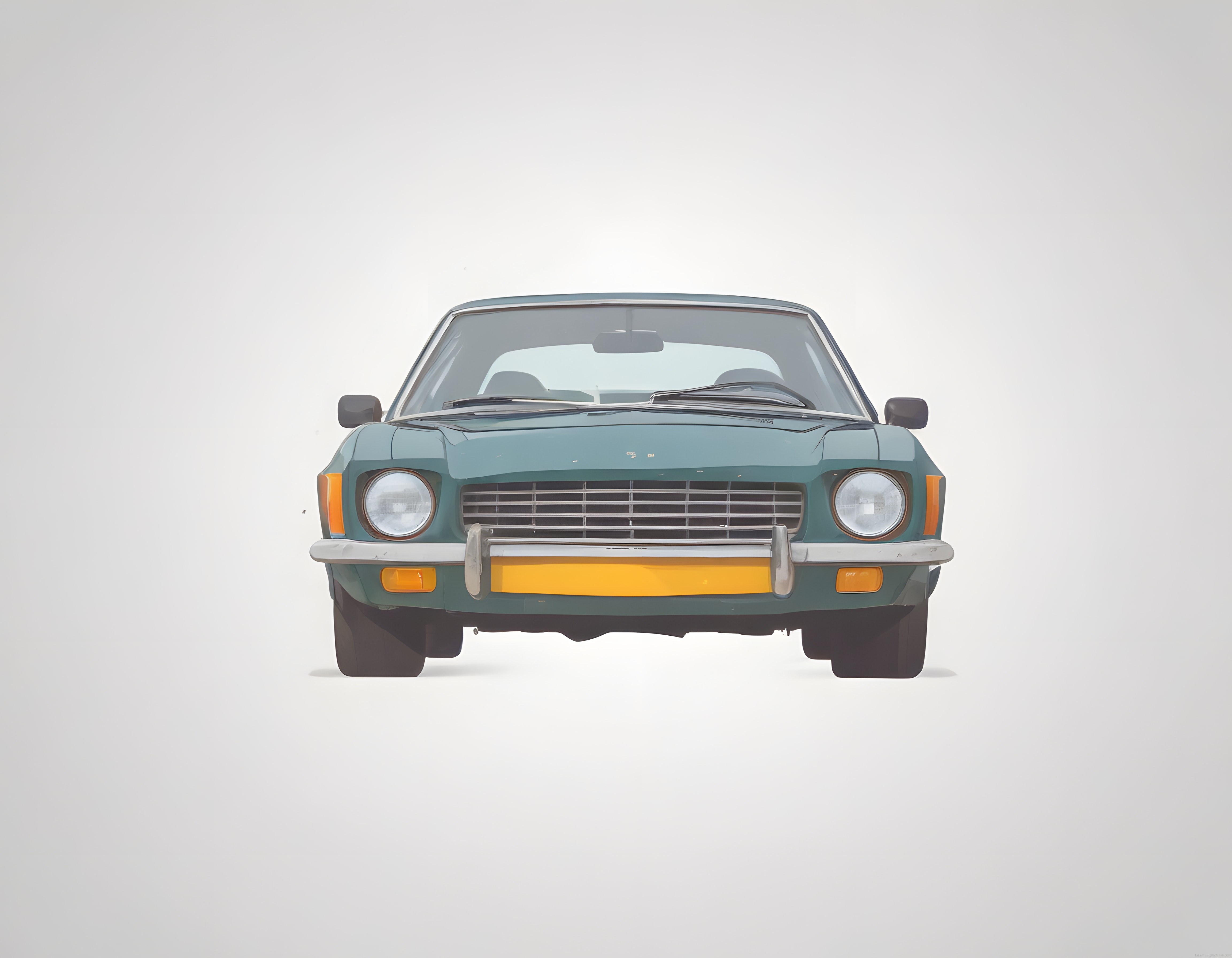 Turkuaz Klasik Sedan Ön Görünüm: Retro Otomobil ve Nostaljik Detaylar