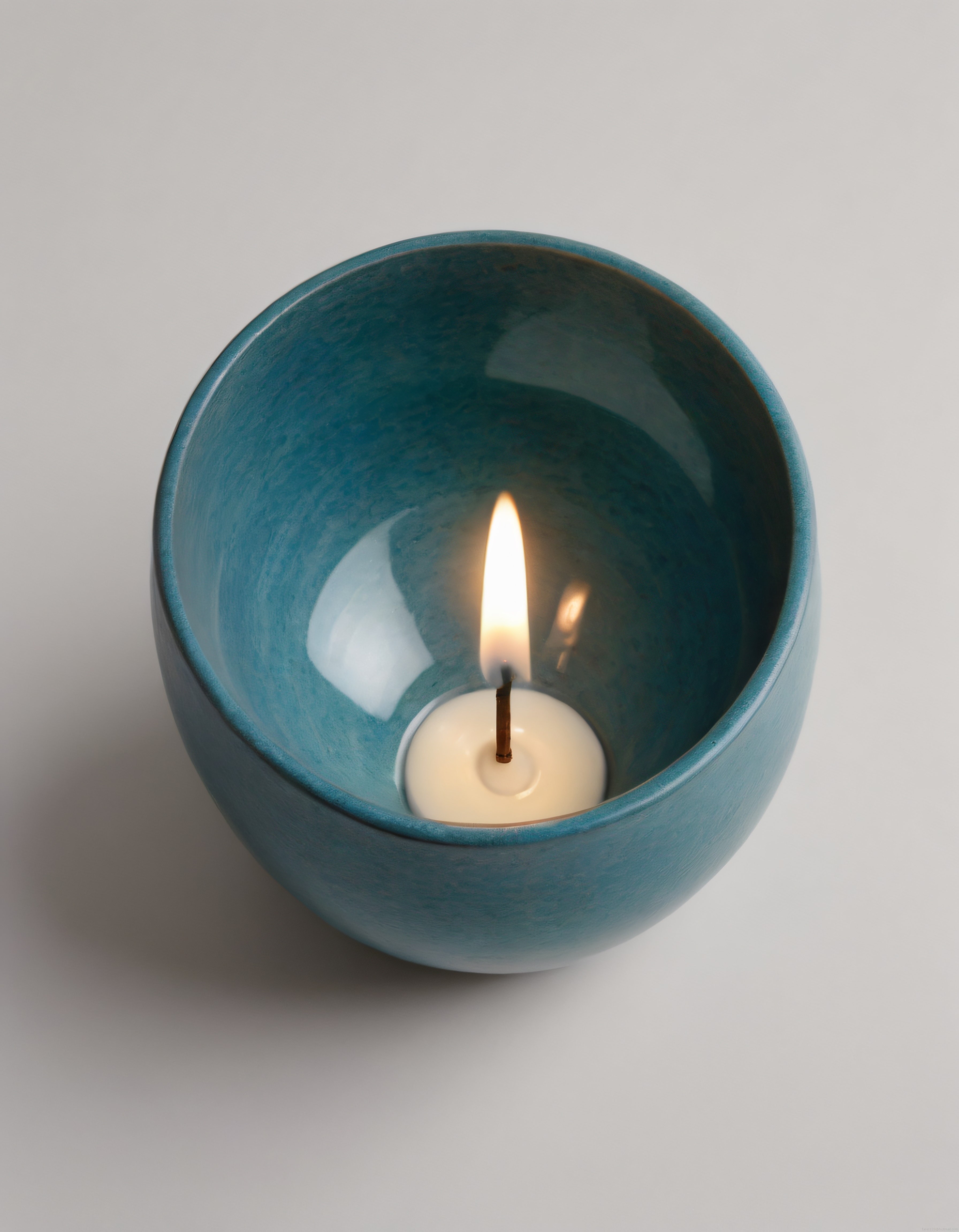 Turkuaz Seramik Kasede Yanan Tealight Mum: Sıcak ve Huzurlu Atmosfer