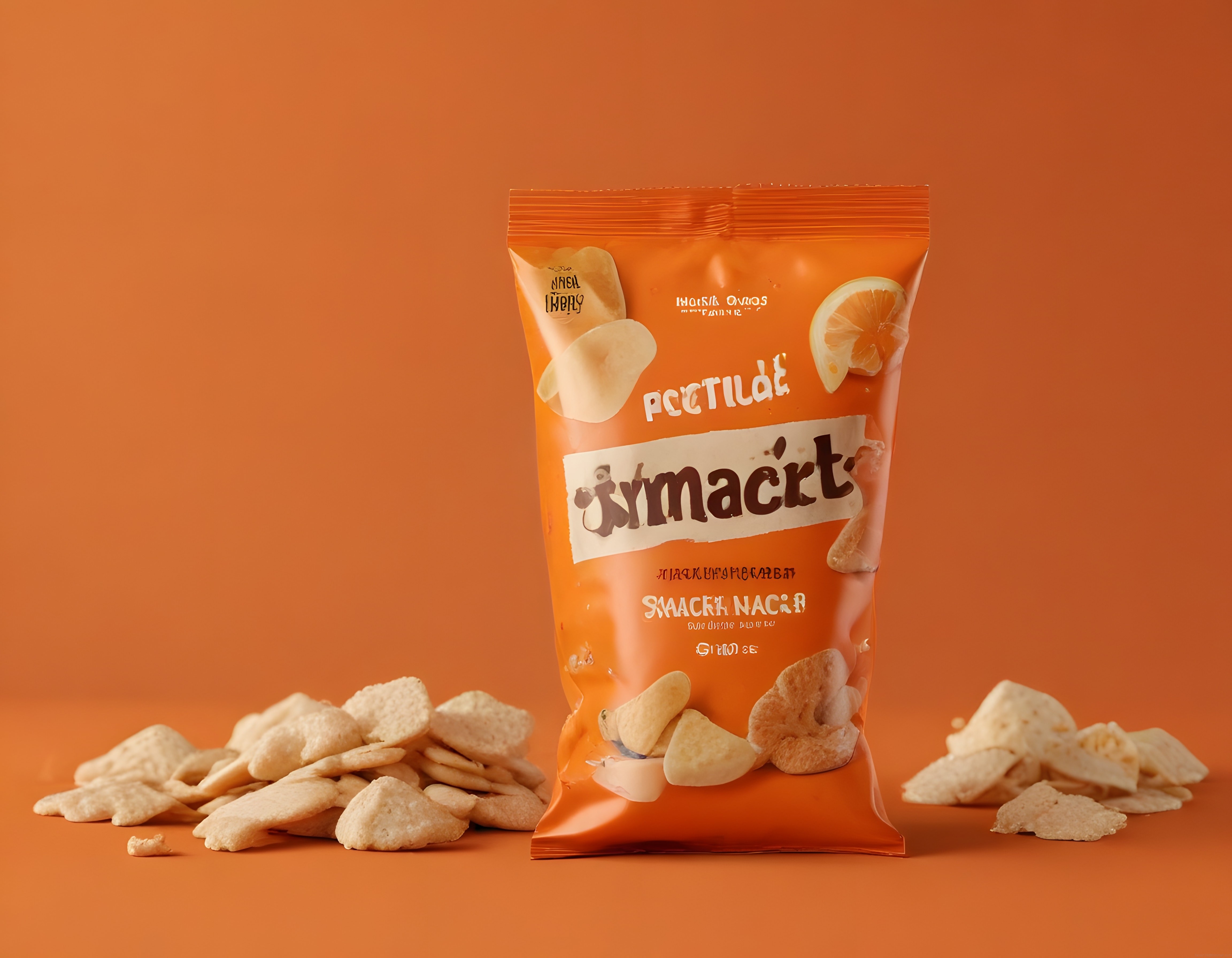 Turuncu Arka Planda Limon Aromalı Cips Paketi ve Atıştırmalıklar