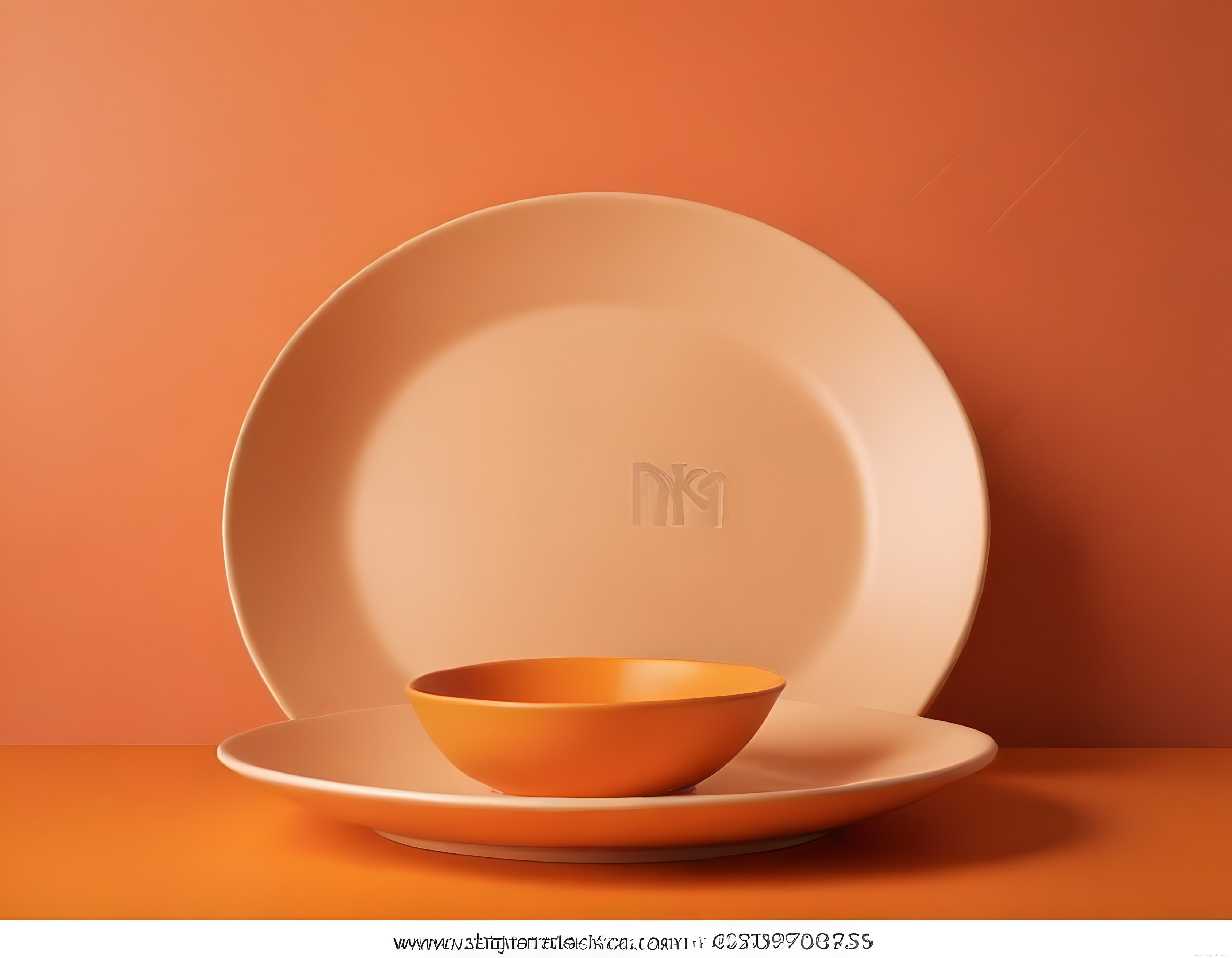 Turuncu Arka Planda Minimalist Seramik Tabak ve Kase Düzenlemesi