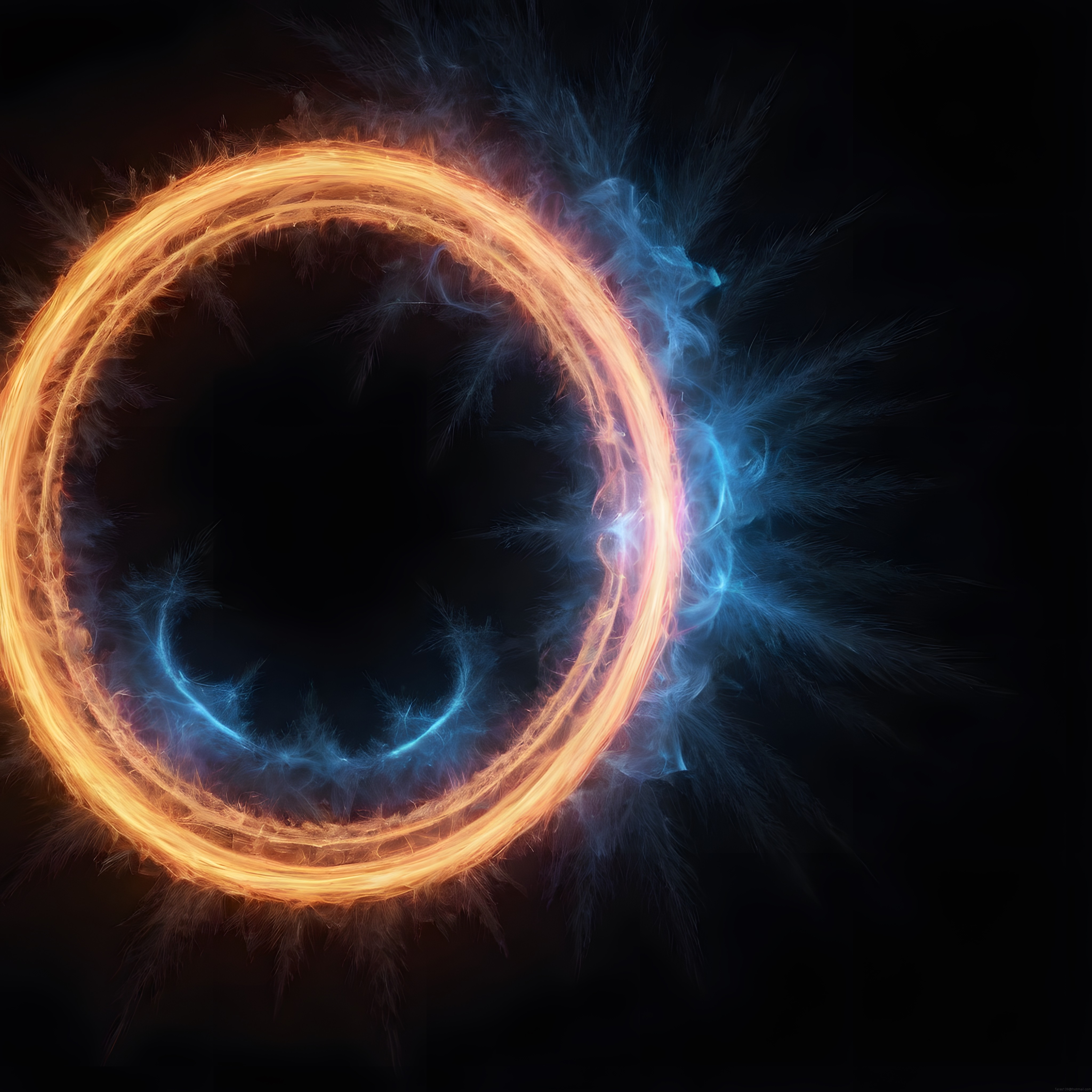 Turuncu Ateş ve Mavi Buz Enerjisinin Yin Yang Formundaki Dijital Uyumu