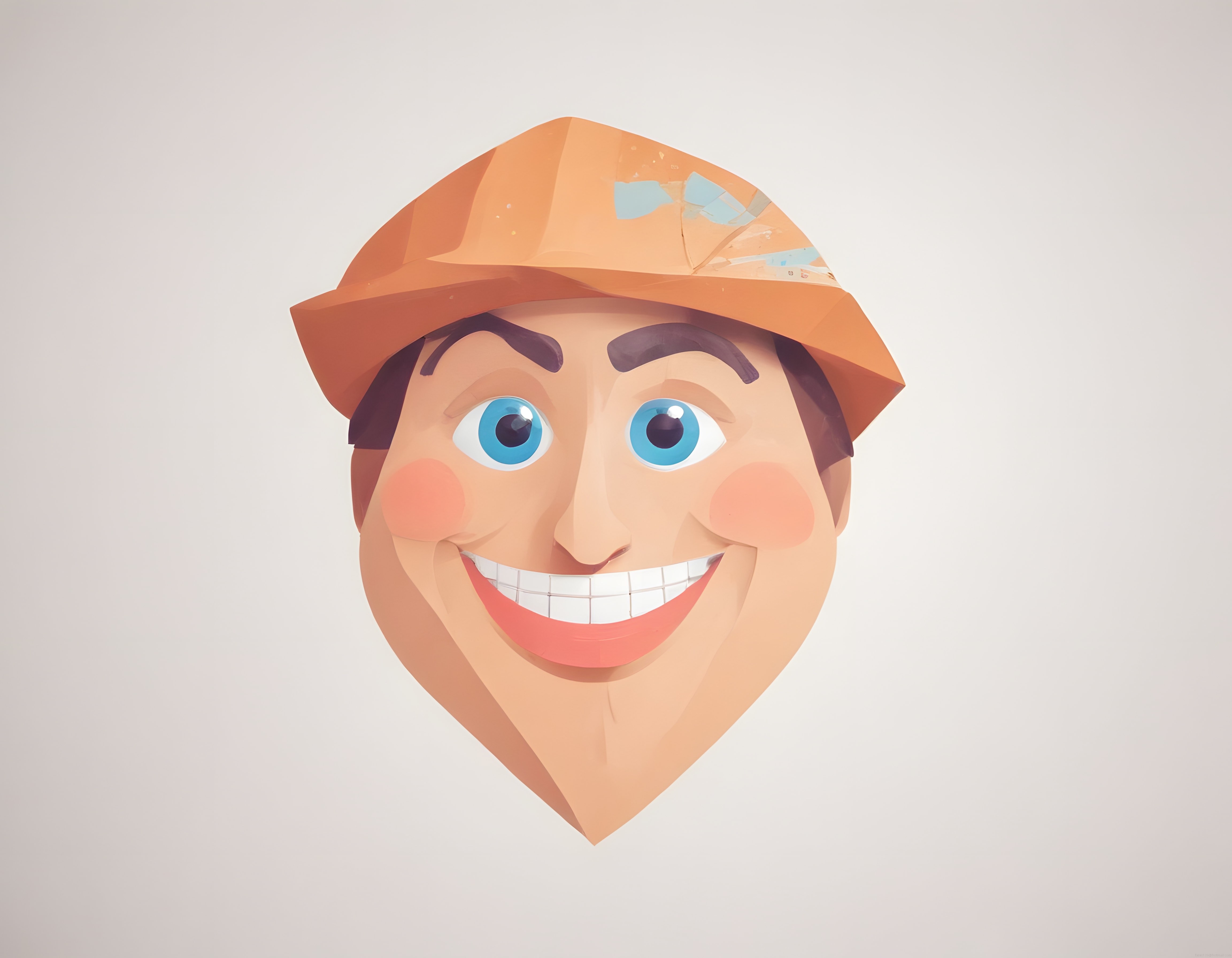 Turuncu Baretli Gülümseyen 3D Karakter: Low Poly Animasyon Maskot Portresi