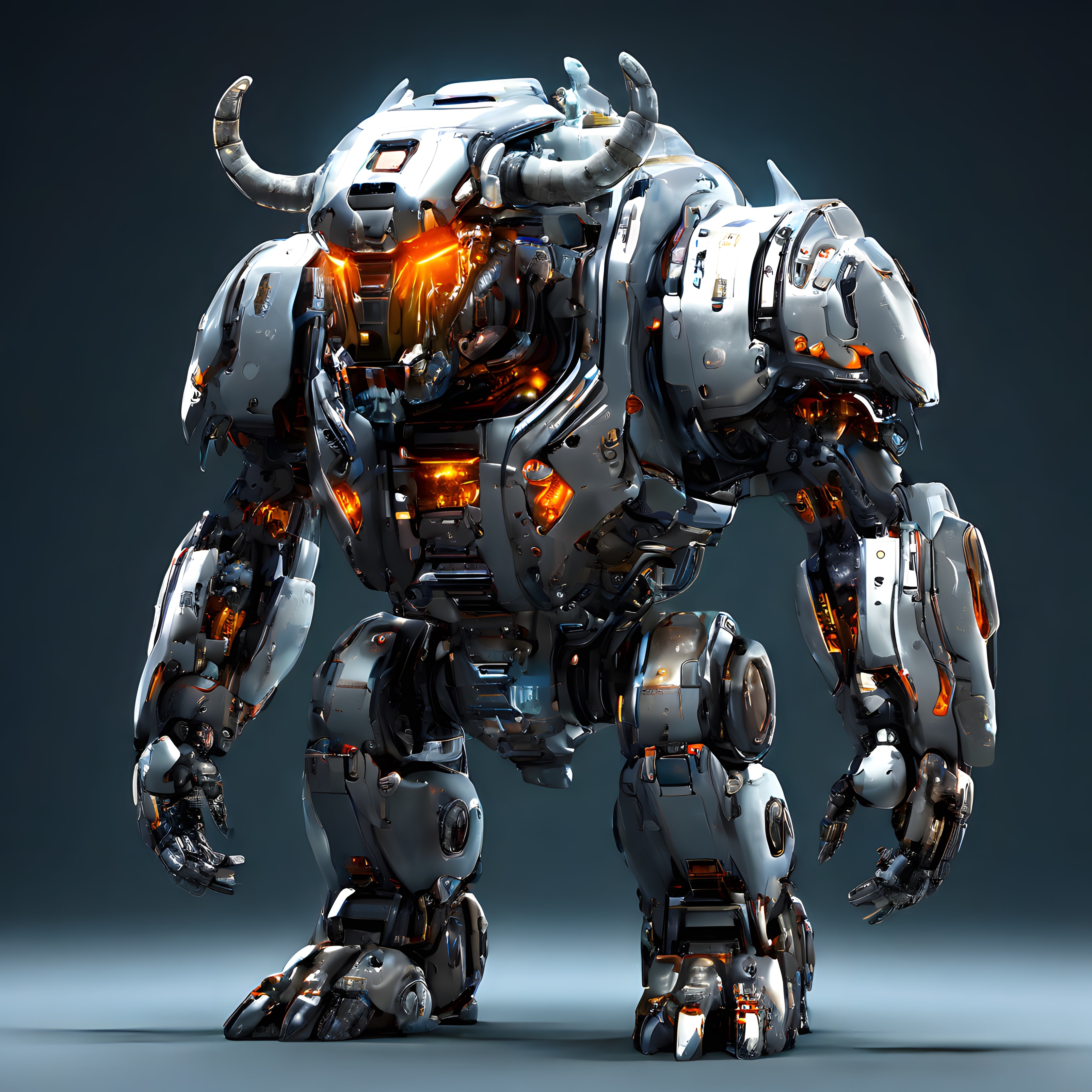 Turuncu Çekirdekli Boynuzlu Gümüş Mecha: Geleceğin Dev Savaş Robotu