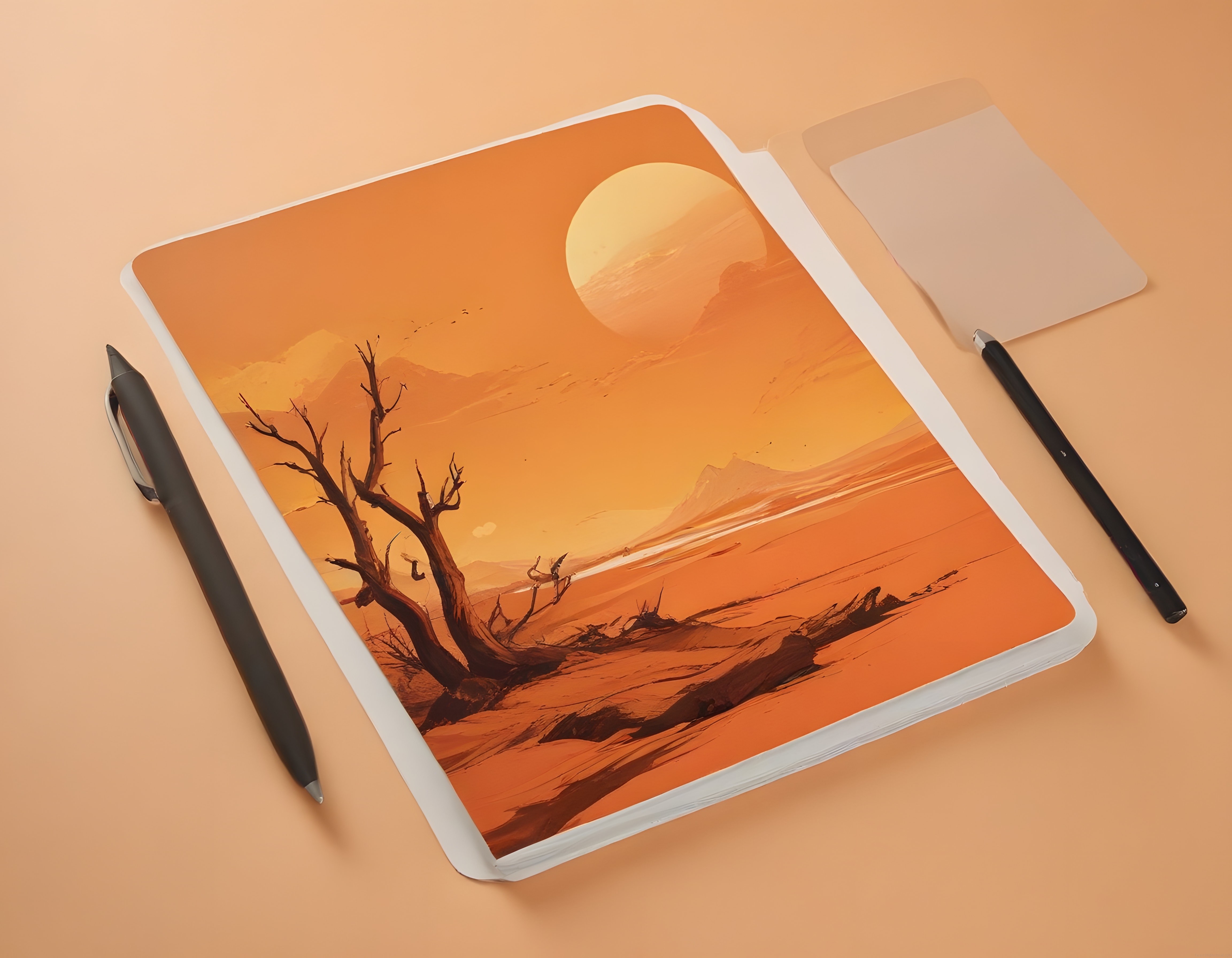 Turuncu Çöl Gün Batımı: Sketchbook Üzerinde Dijital Manzara Çalışması