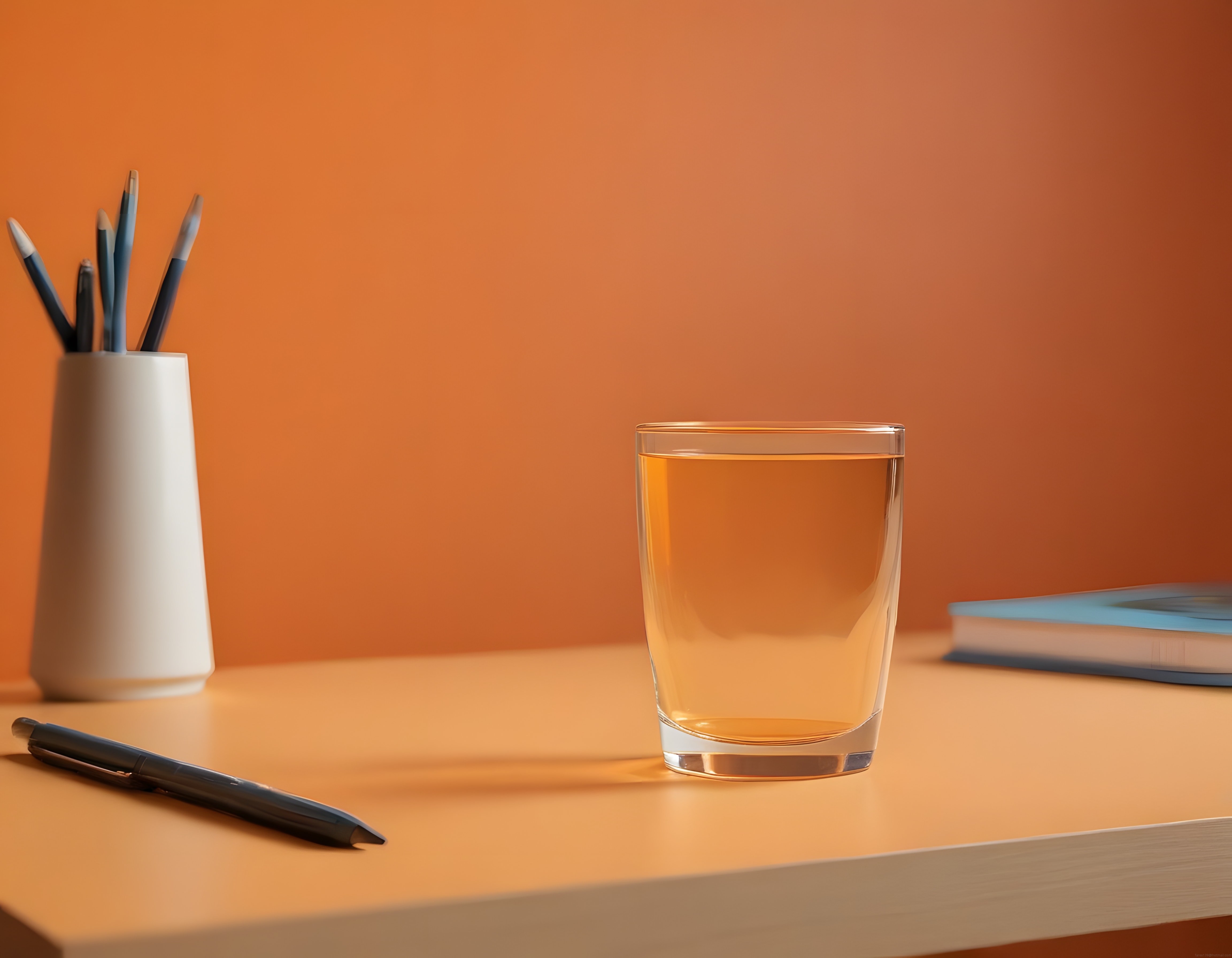 Turuncu Duvarlı Minimalist Çalışma Alanı ve Ofis Masası Dekorasyonu