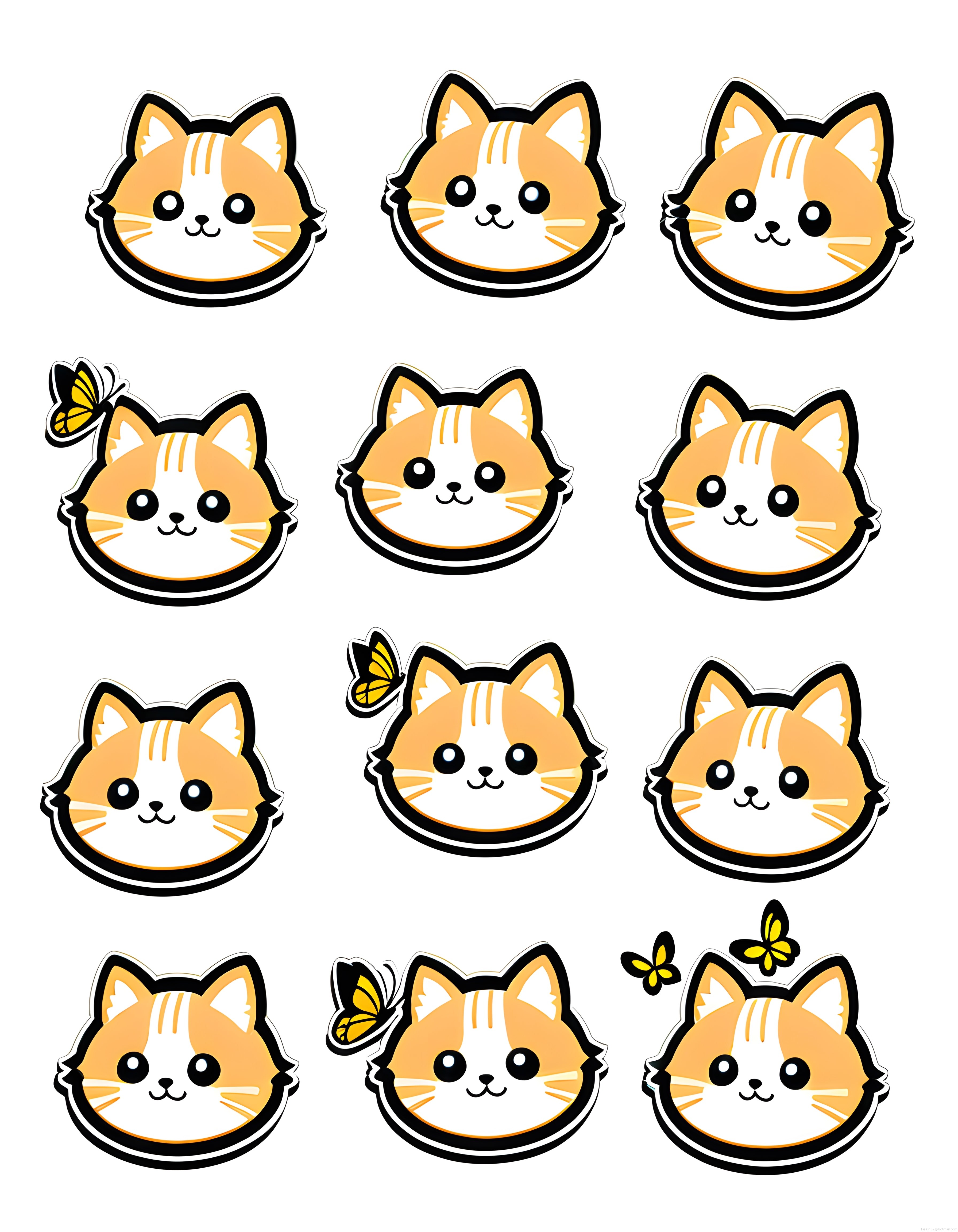 Turuncu Kedi Yüzü Sticker Seti: Sevimli Kawaii Çizgi Film Çıkartma Tasarımları