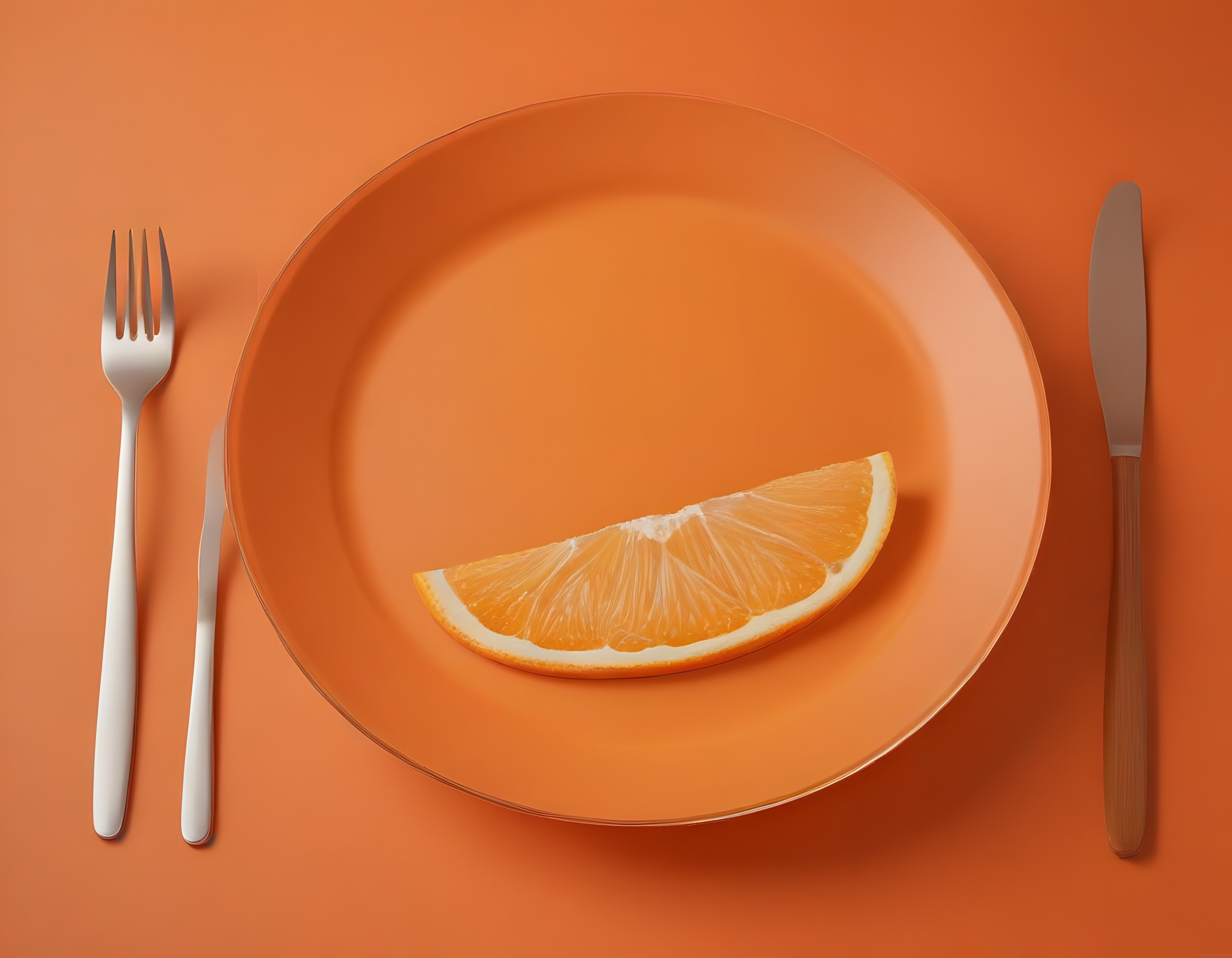 Turuncu Monokrom Arka Planda Minimalist Greyfurt Dilimi ve Modern Masa Düzeni
