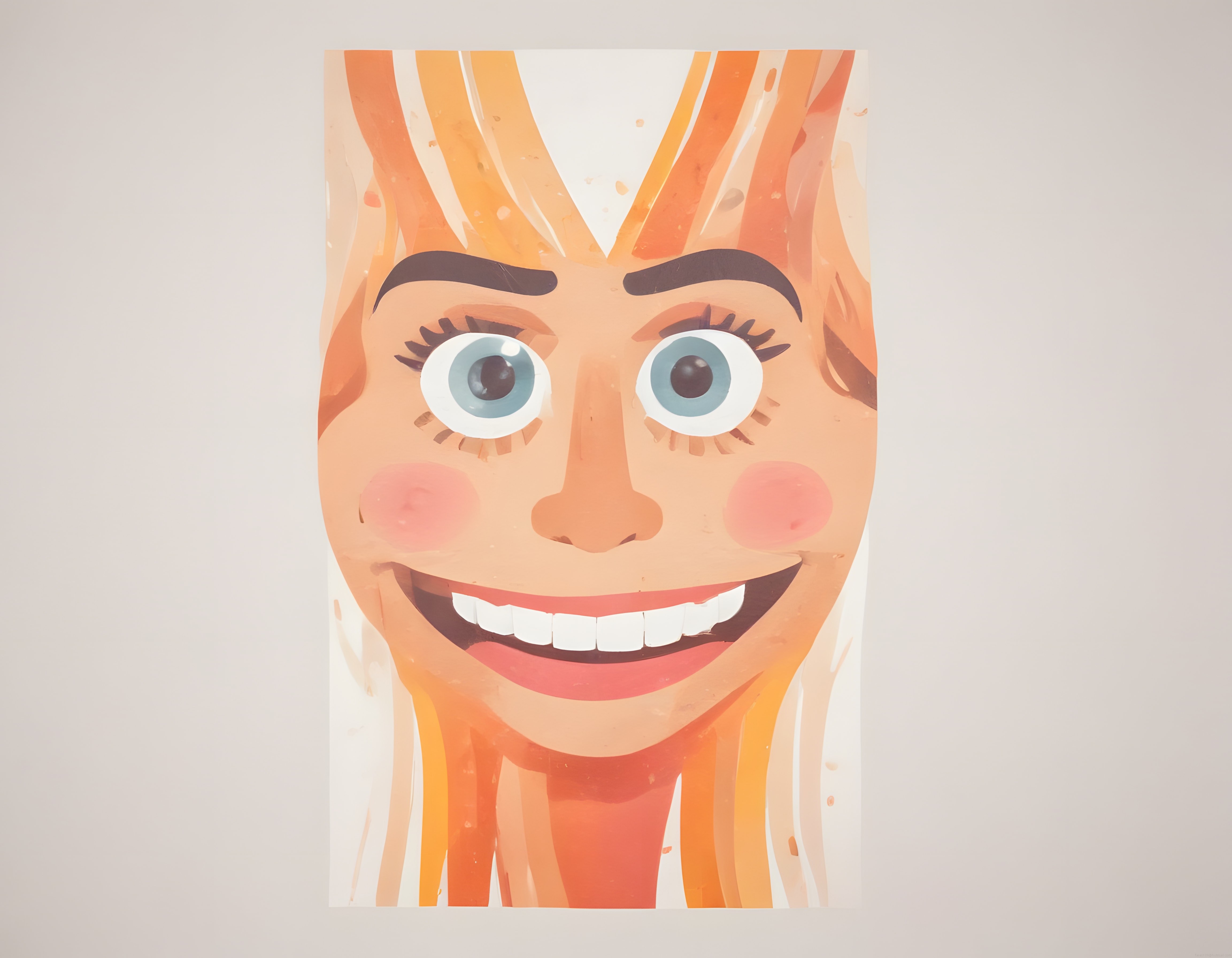 Turuncu Saçlı Kadının Pop-Art ve Suluboya Karışımı Renkli Portre Sanat Çalışması