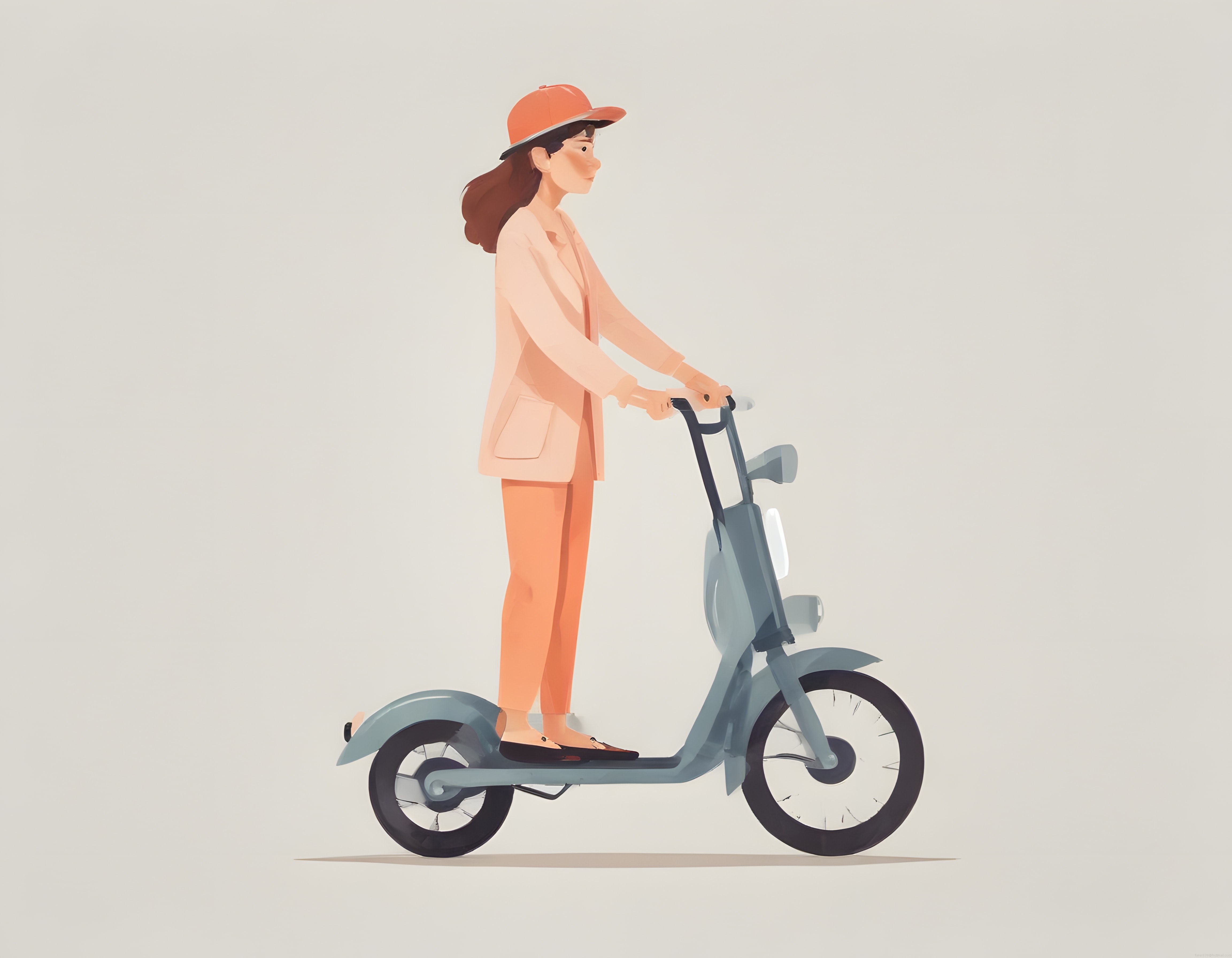 Turuncu Şapkalı Kadın ve Elektrikli Scooter ile Sürdürülebilir Ulaşım