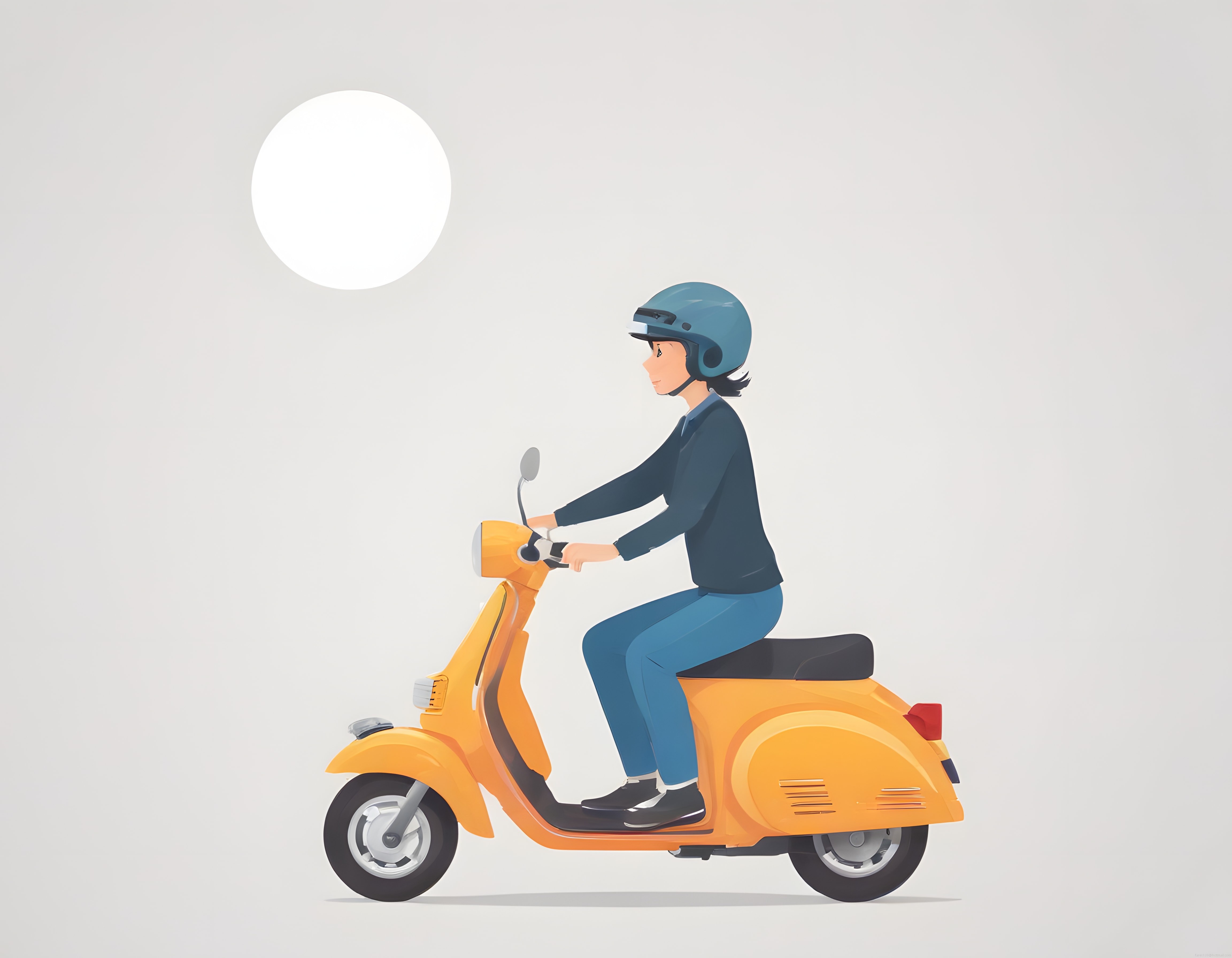 Turuncu Scooter Süren Mavi Kasklı Genç ve Minimalist Şehir İllüstrasyonu