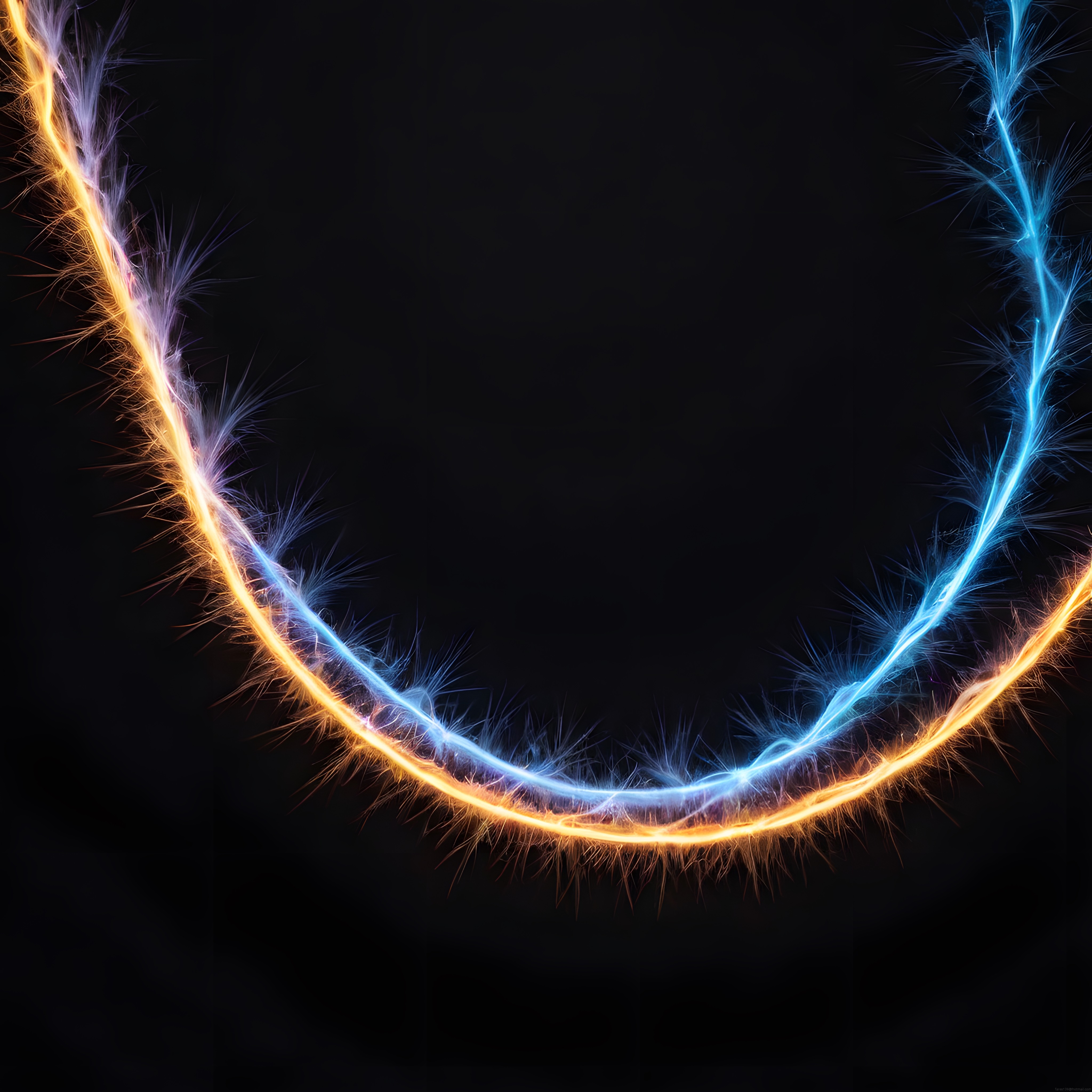 Turuncu ve Mavi Elektrik Arkı ile Enerji Halkası Dijital Sanatsal Arka Plan