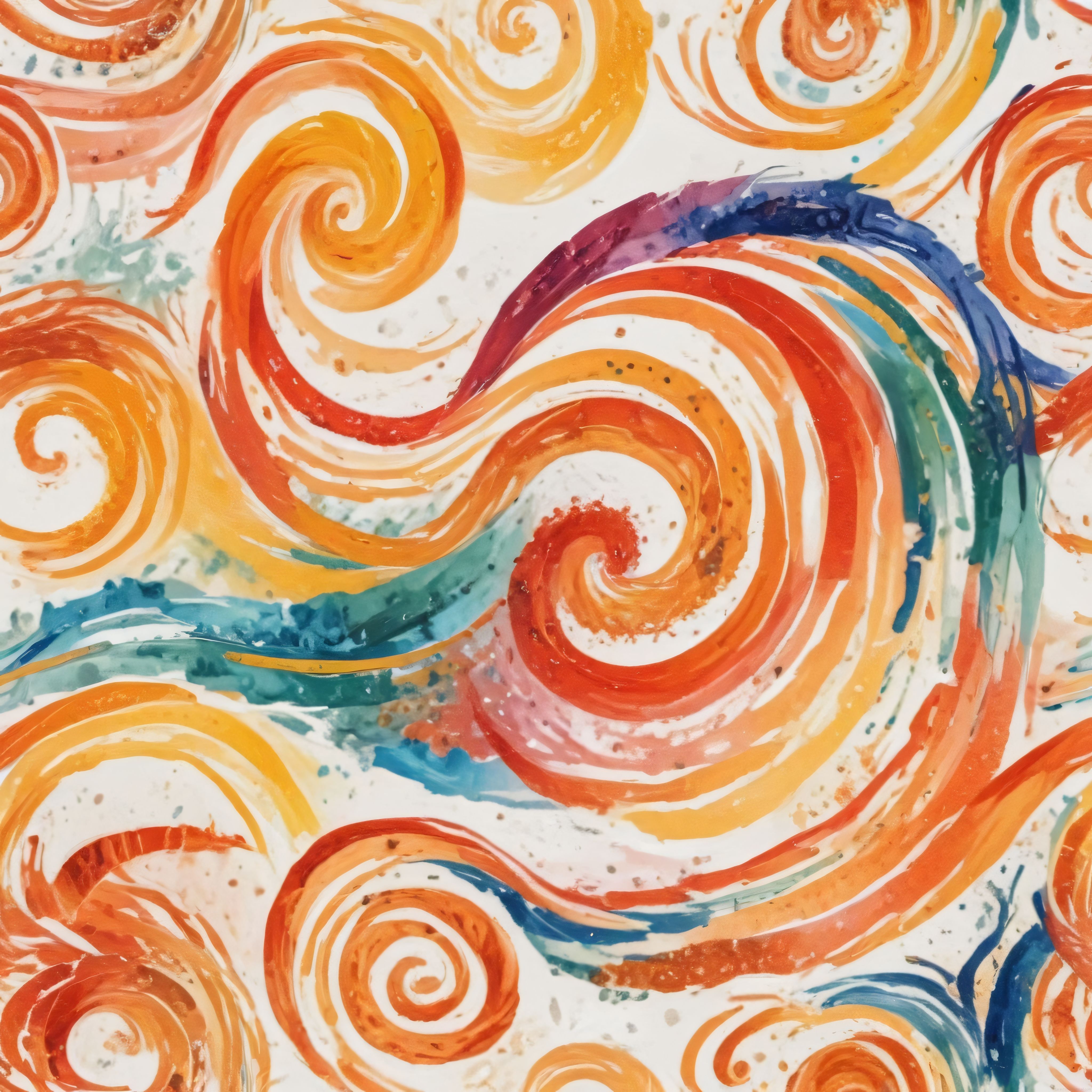 Turuncu ve Mavi Tonlarında Soyut Spiral Sulu Boya Sanat Eseri