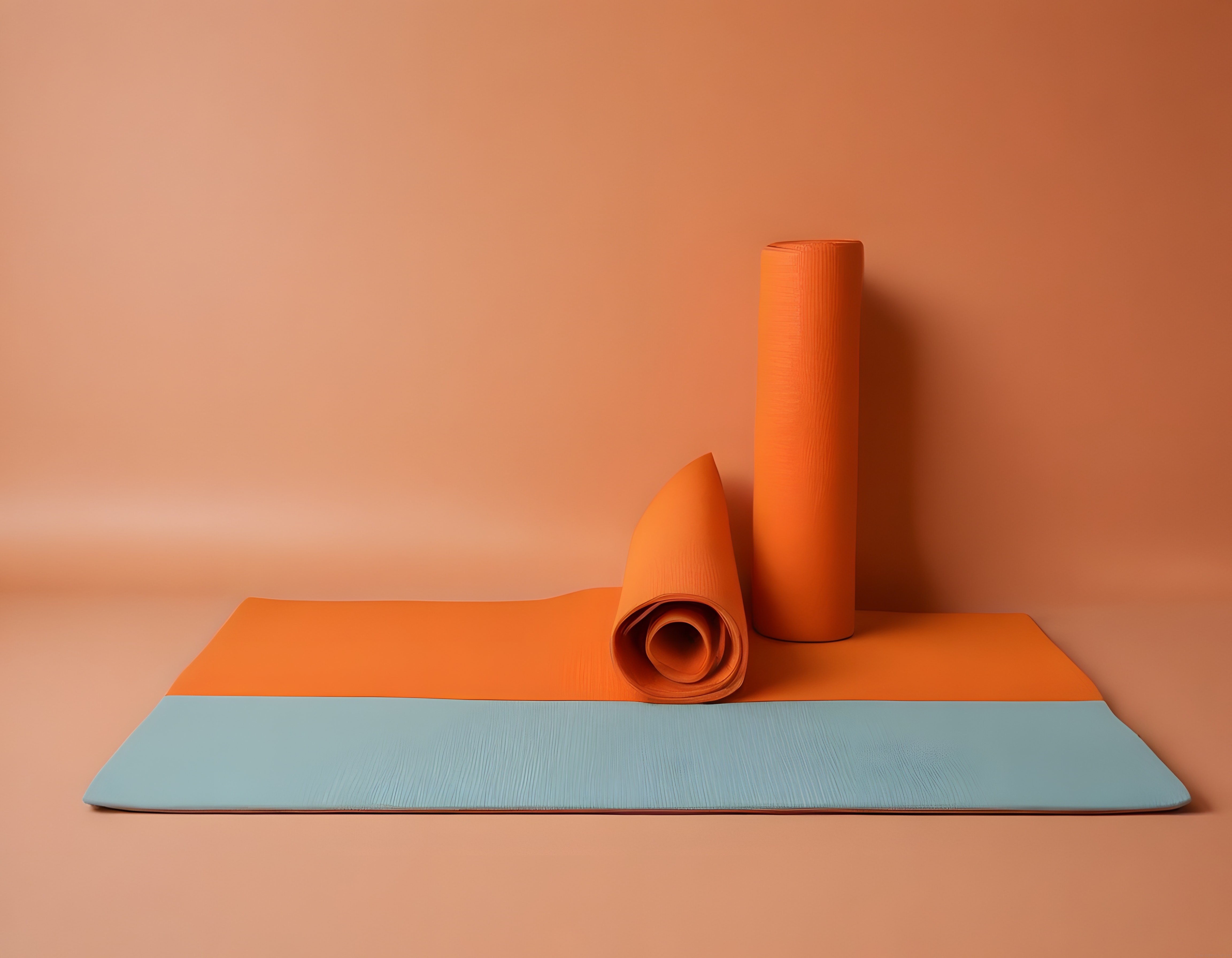 Turuncu ve Mavi Yoga Matlarıyla Sakinlik ve Enerji Veren Stüdyo Kompozisyonu
