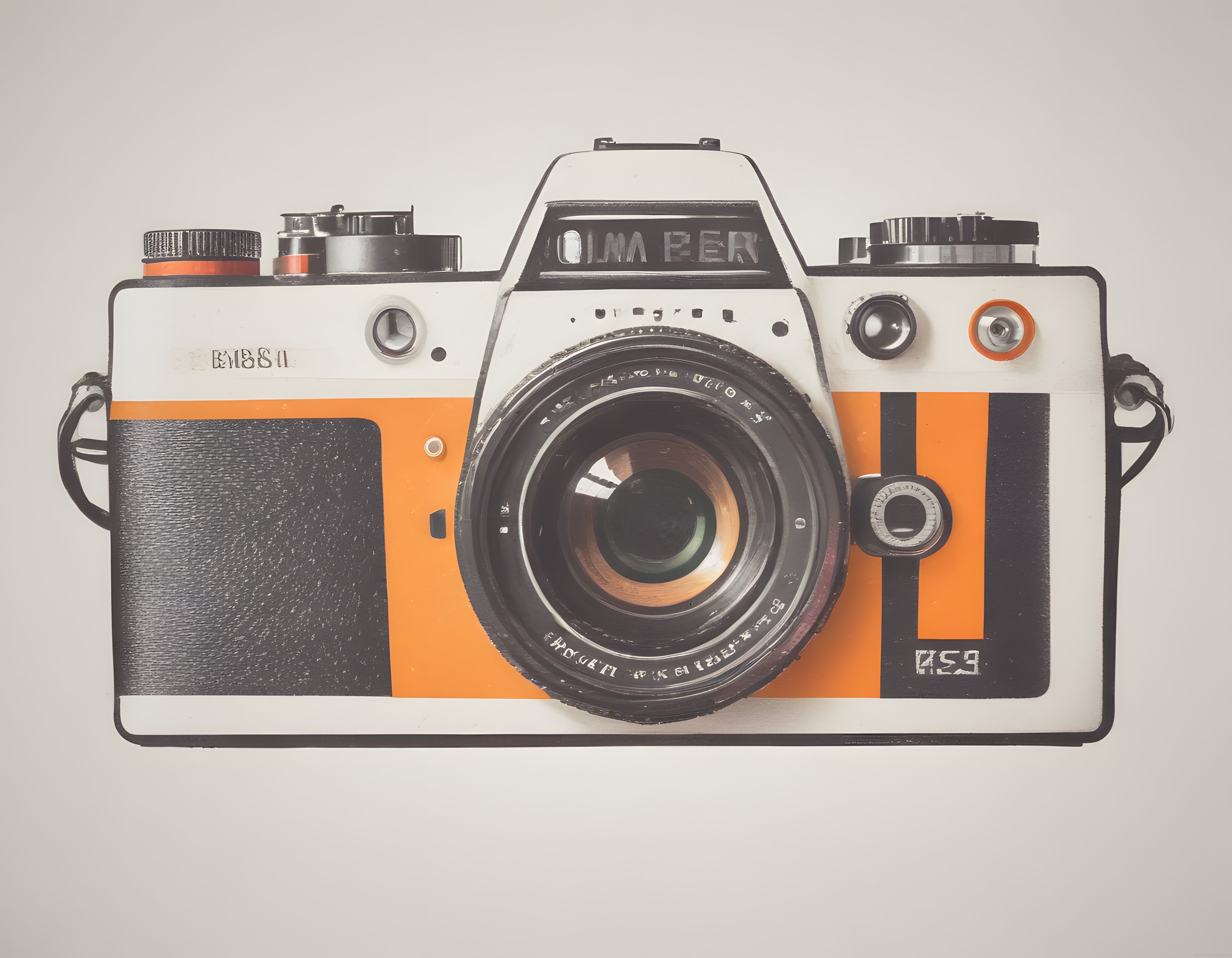 Turuncu ve Siyah Şeritli Retro Analog Fotoğraf Makinesi Görseli