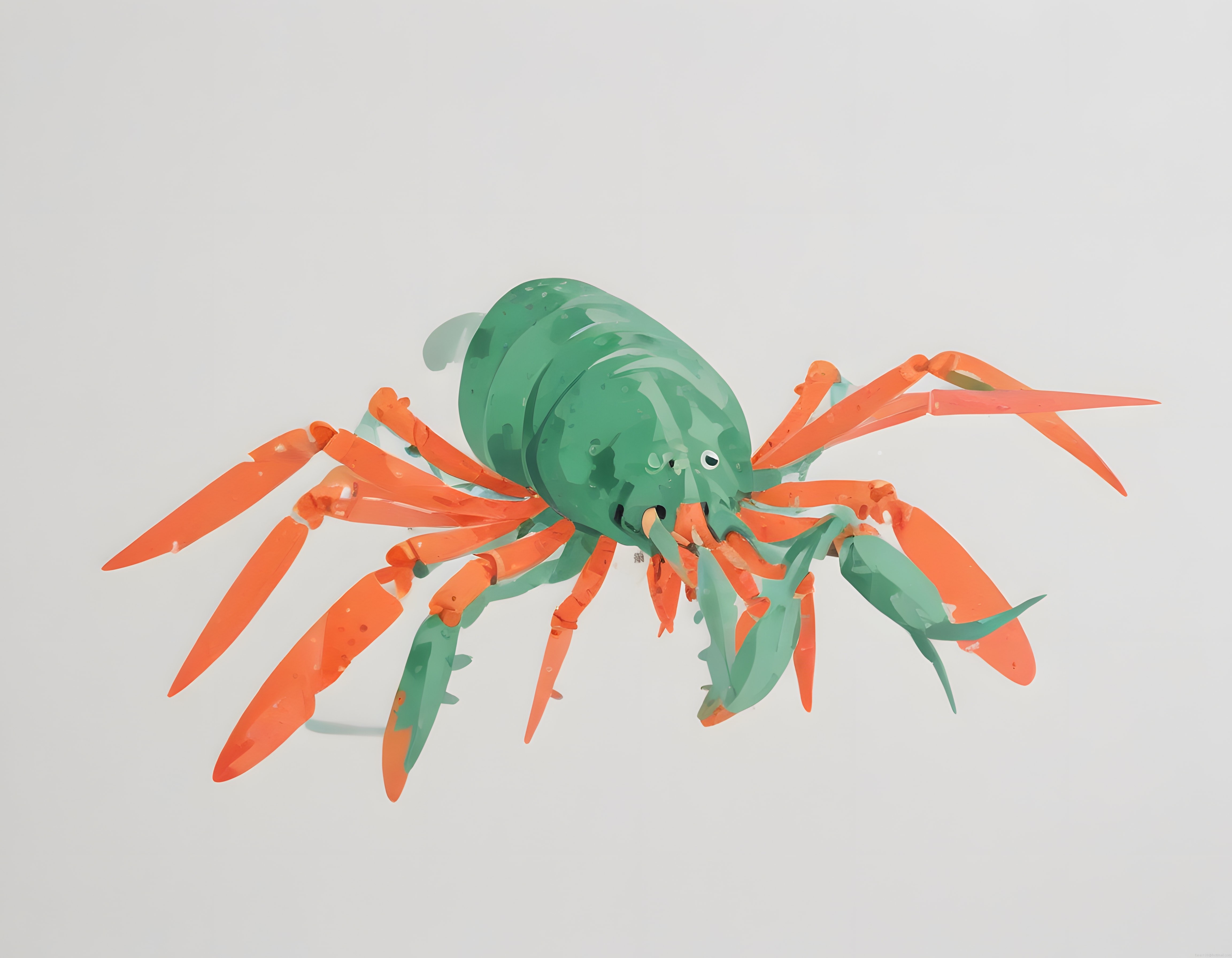 Turuncu ve Yeşil Renkli Robot Örümceğin Beyaz Fonlu 3D Tasarımı