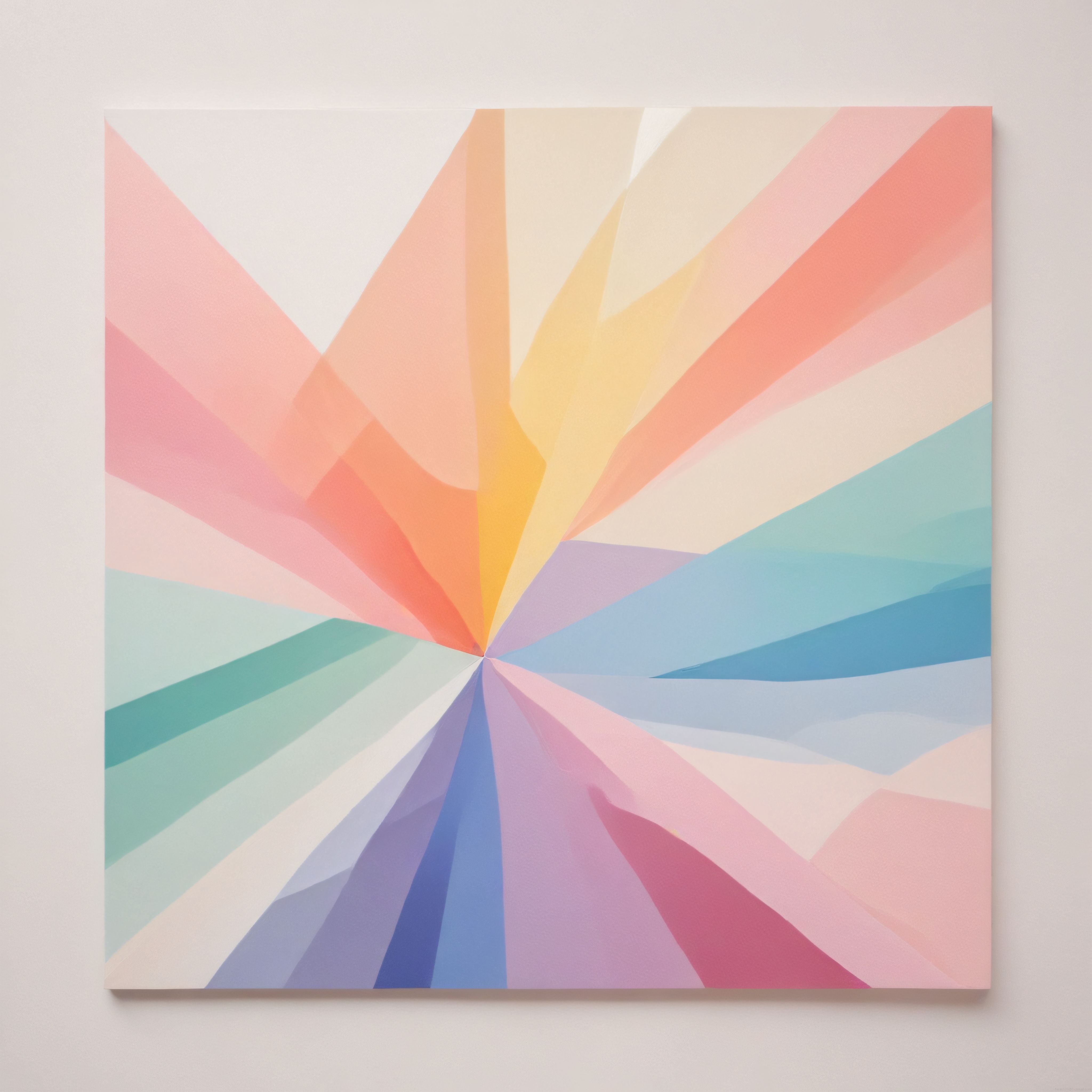 Tuval Üzerine Pastel Gökkuşağı Tonlarında Geometrik Soyut Modern Sanat Eseri