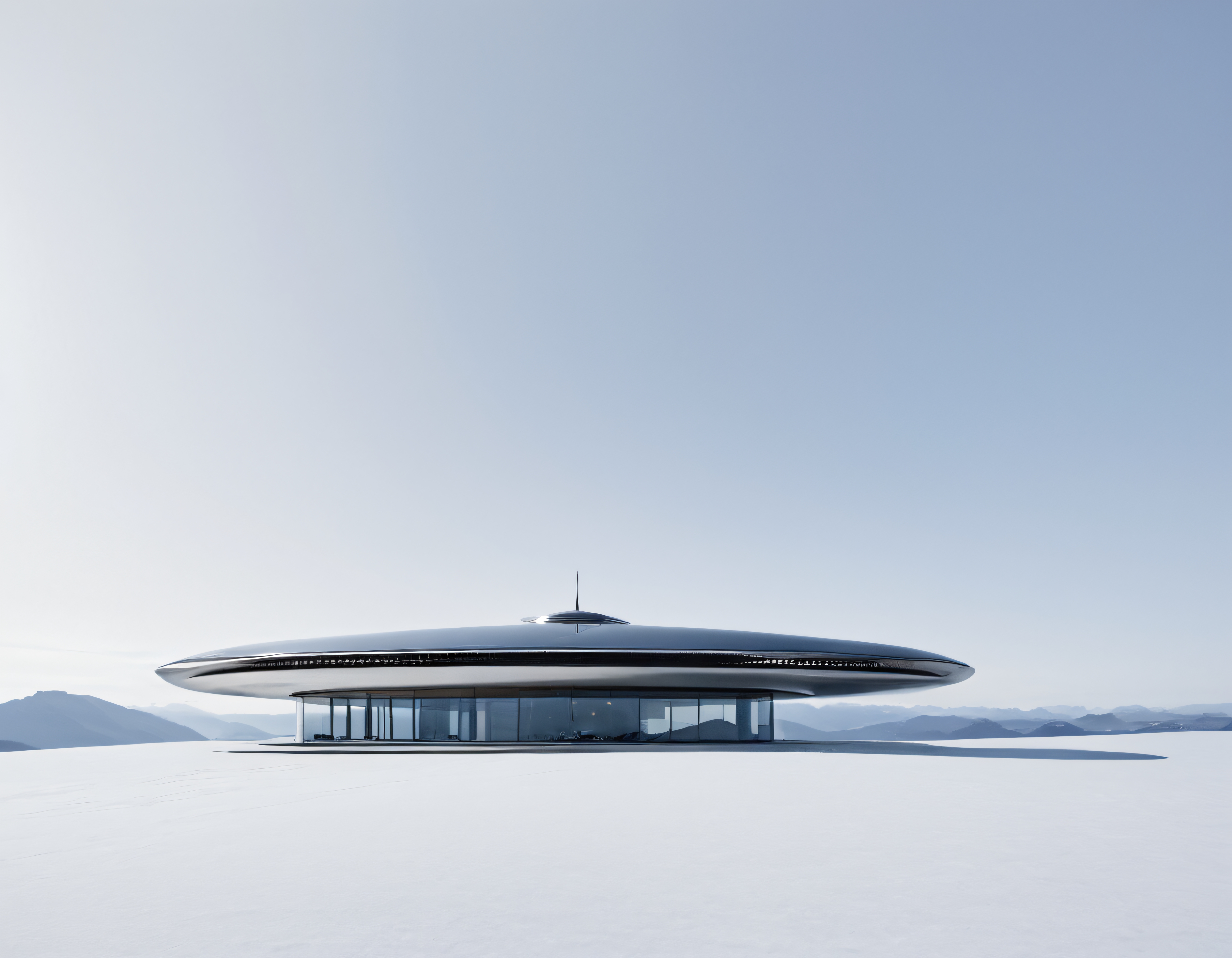 Tuz Gölü Üzerinde Yüzen UFO Formlu Minimalist Gelecek Mimarisi