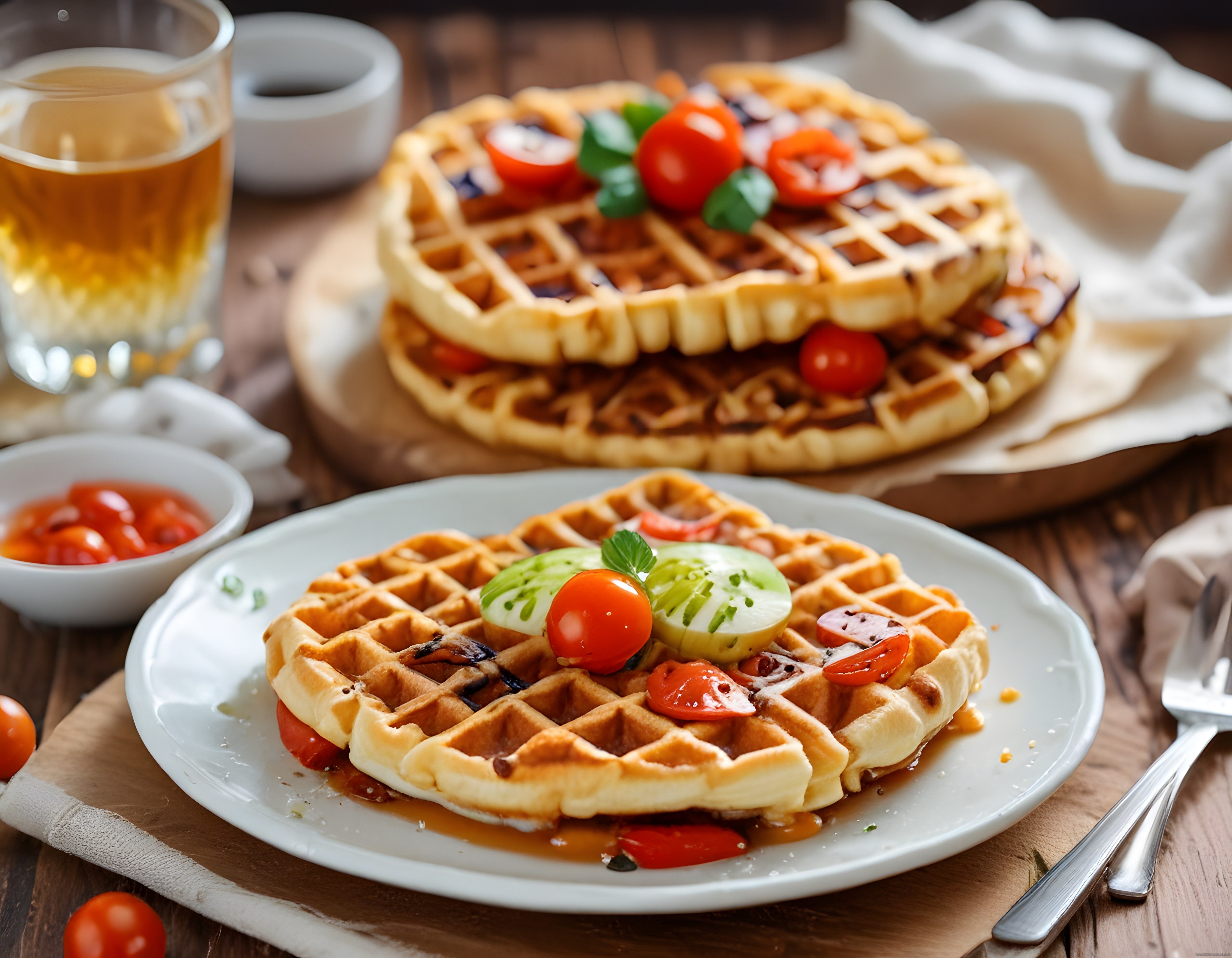 Tuzlu Waffle Kahvaltısı: Taze Sebzelerle Pratik ve Besleyici Brunch Sunumu
