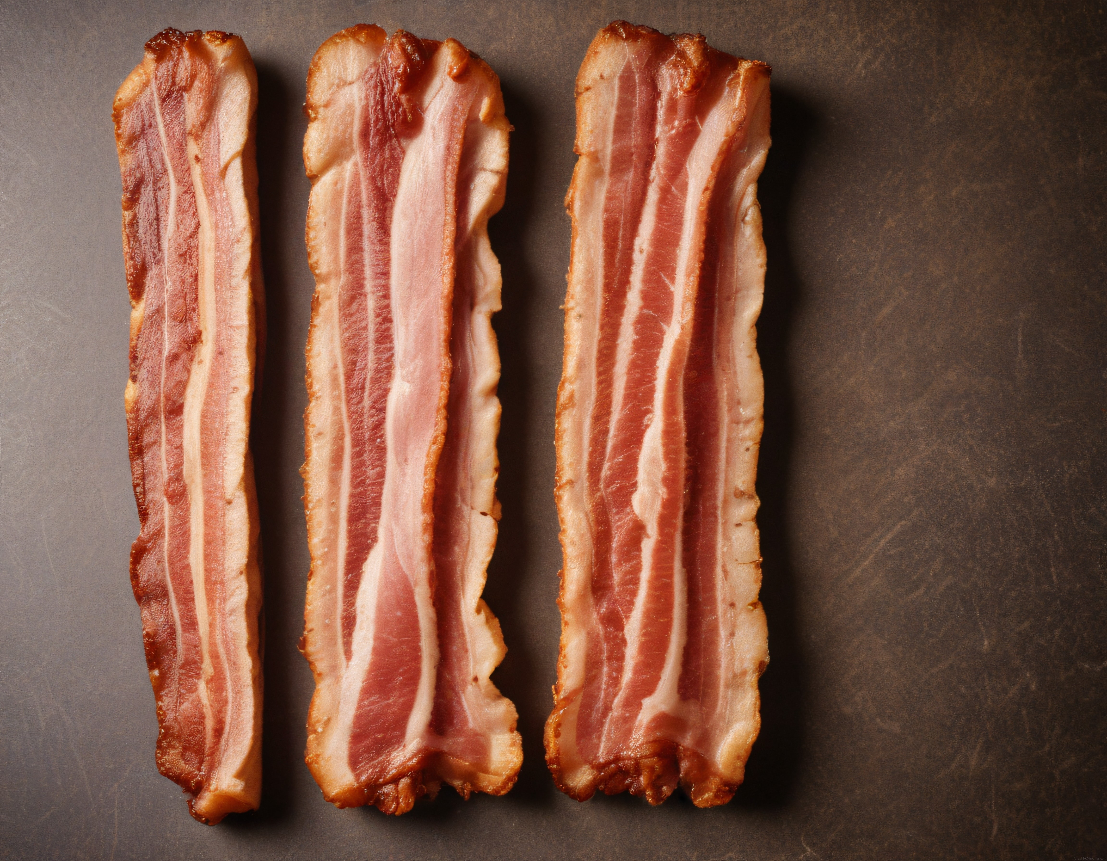 Üç Dilim Çiğ Bacon: Koyu Arka Planda Kahvaltılık Pastırma ve Et Katmanları