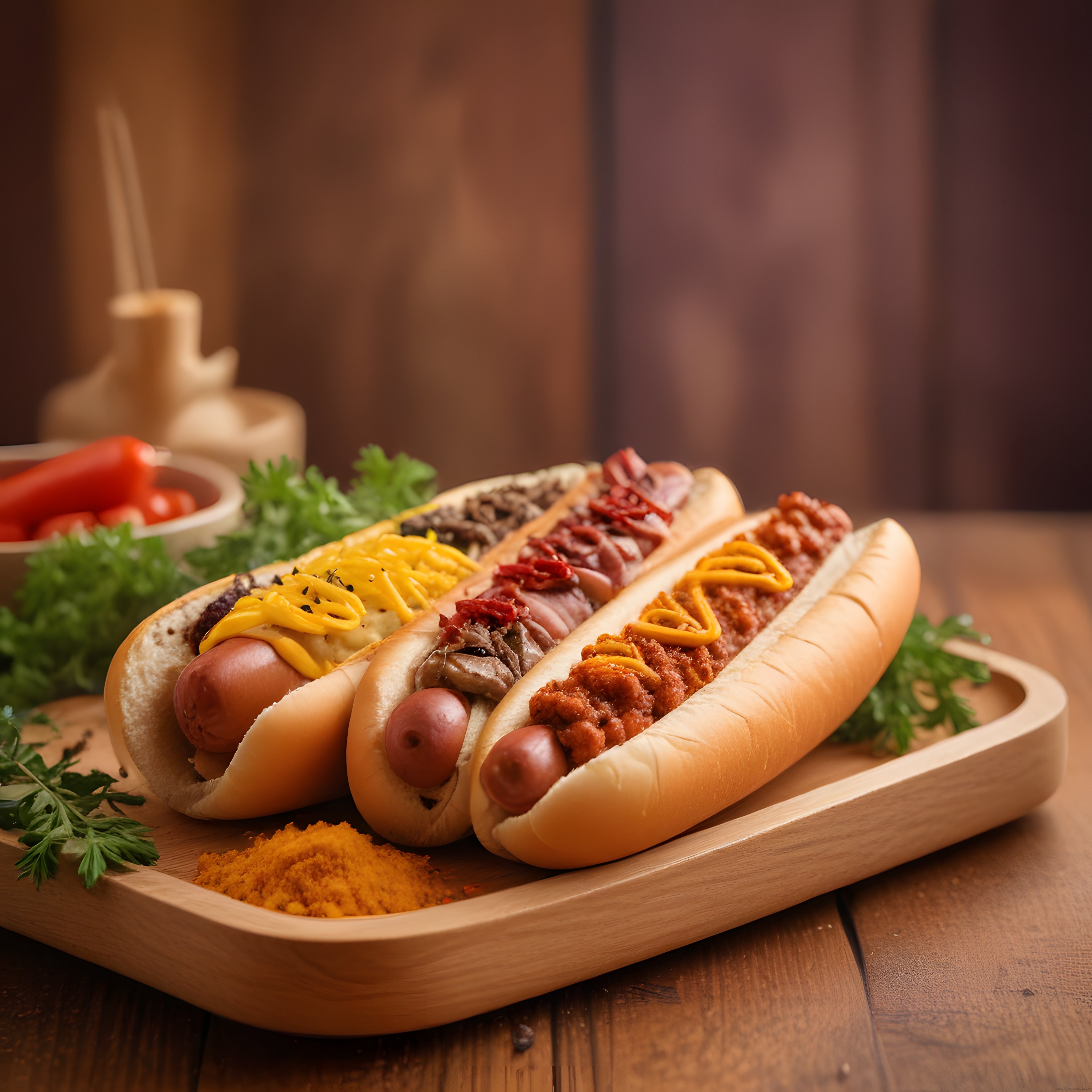 Üç Farklı Soslu Hot Dog Sunumu Lezzet Dolu Sokak Yemeği Görseli