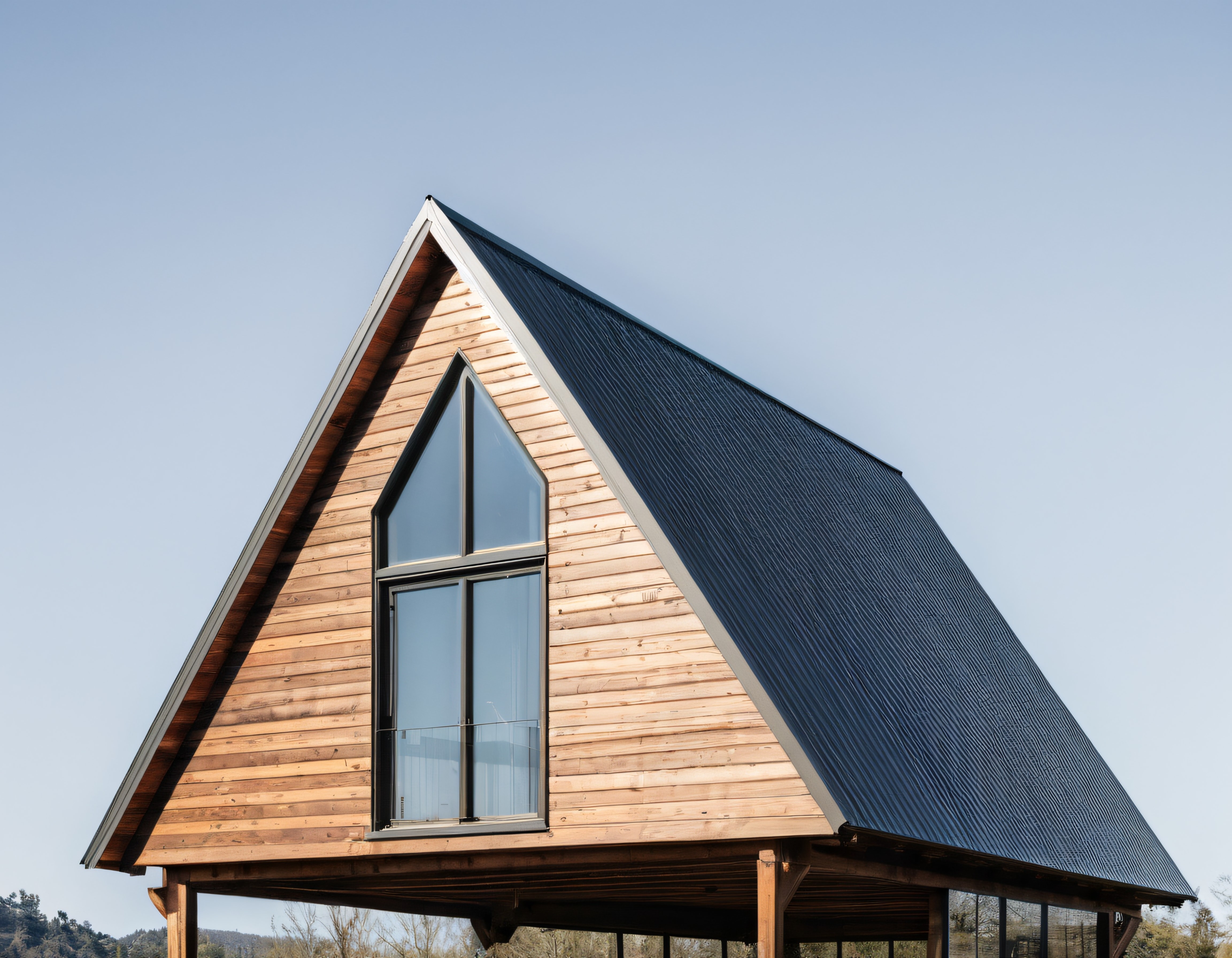 Üçgen Çatılı Modern Ahşap Dağ Evi ve Geniş Pencereleriyle Sessiz Doğal Hayat