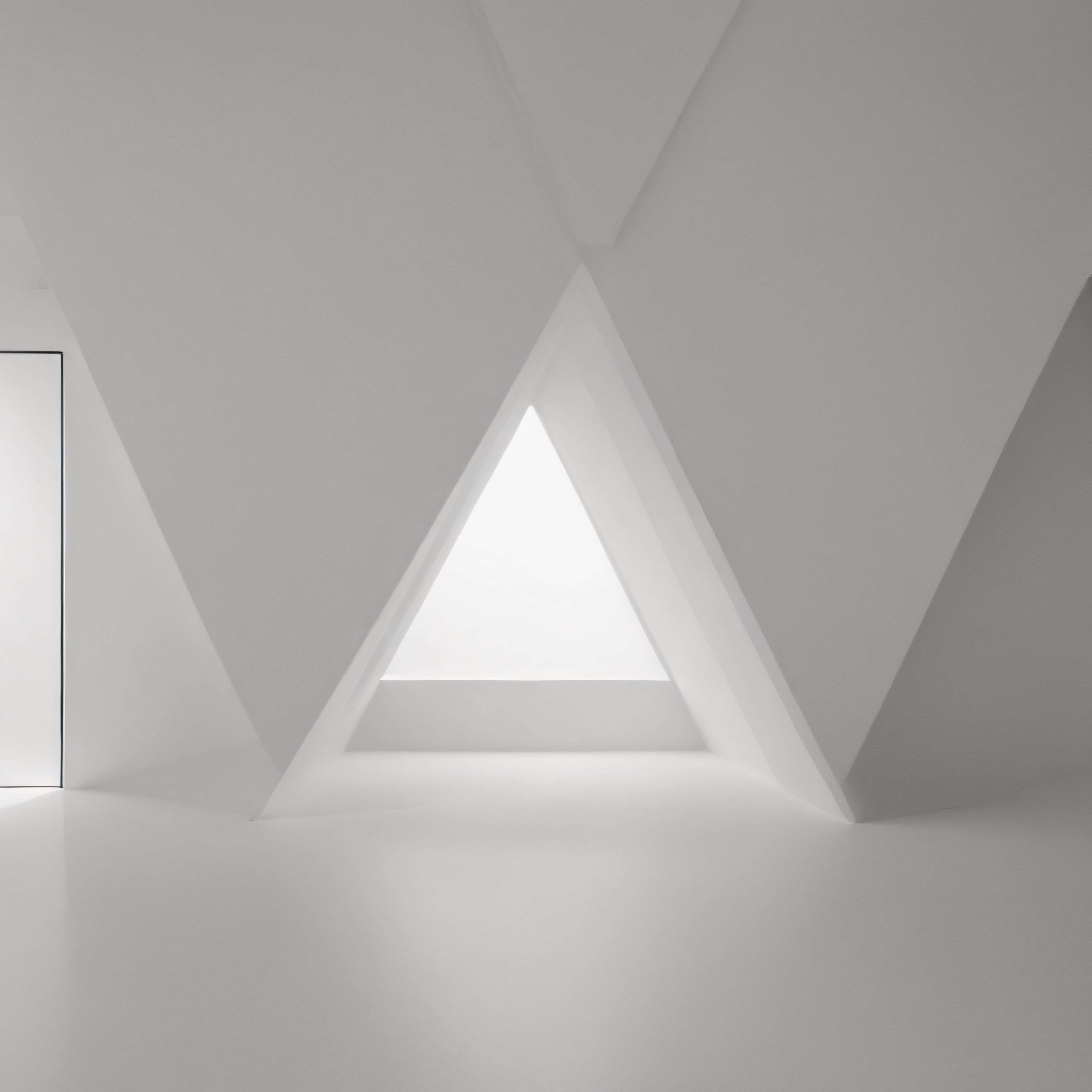Üçgen Geçitli Soyut Beyaz Oda: Minimalist Mimari ve Işık Oyunu