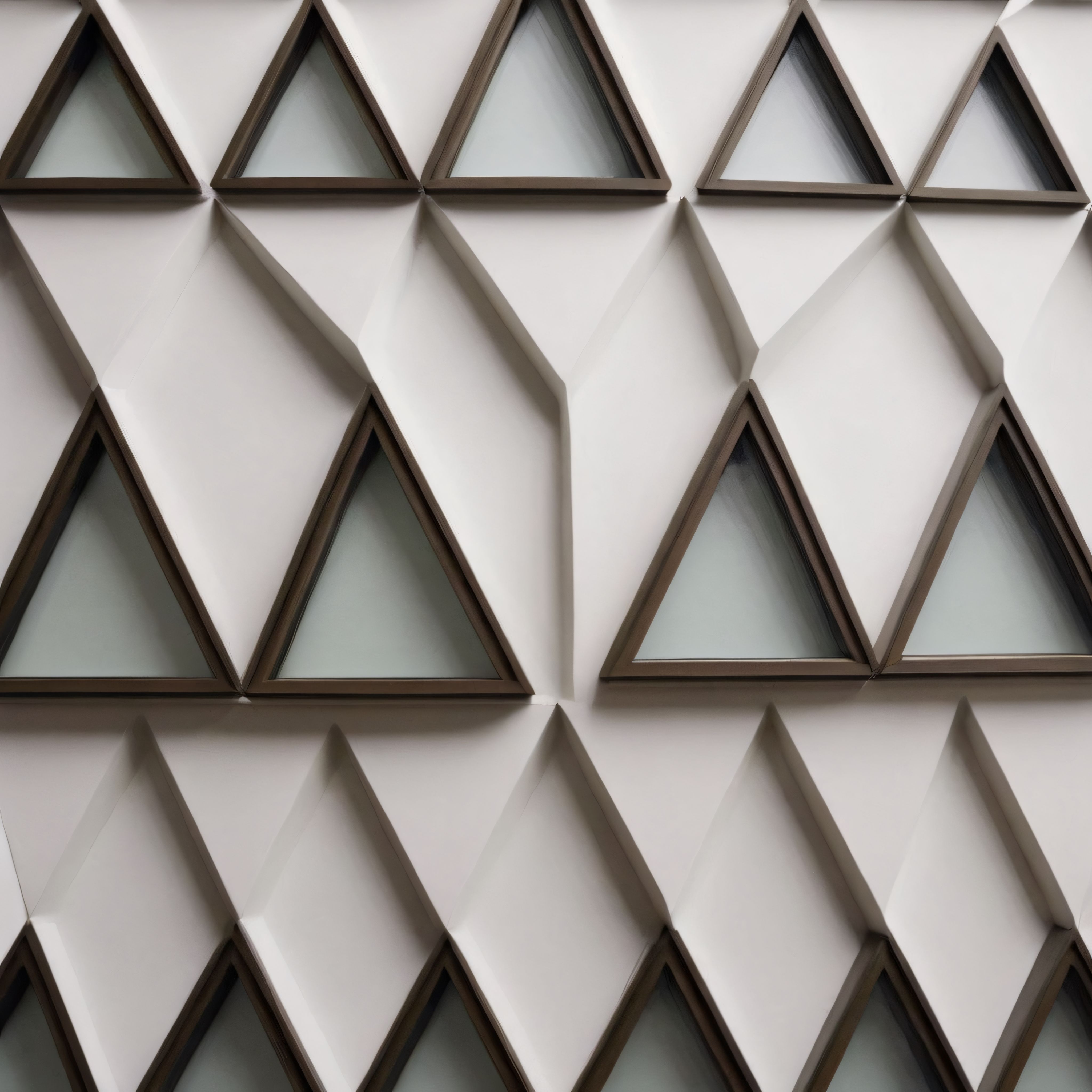Üçgen pencerelerle süslenmiş geometrik desenli modern mimari cephe detayı