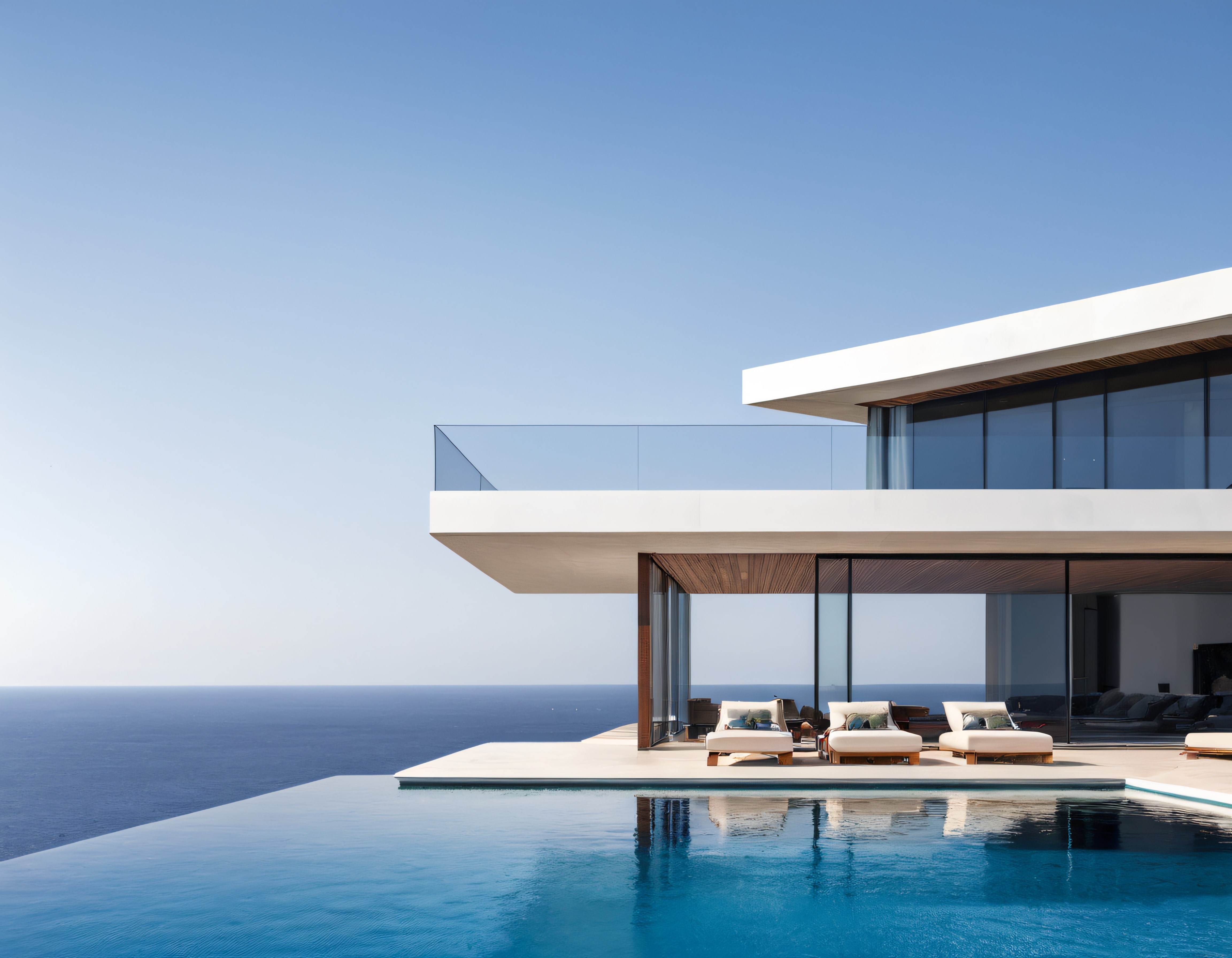 Uçsuz Bucaksız Deniz Manzaralı Modern Villa ve Sonsuzluk Havuzu Görüntüsü