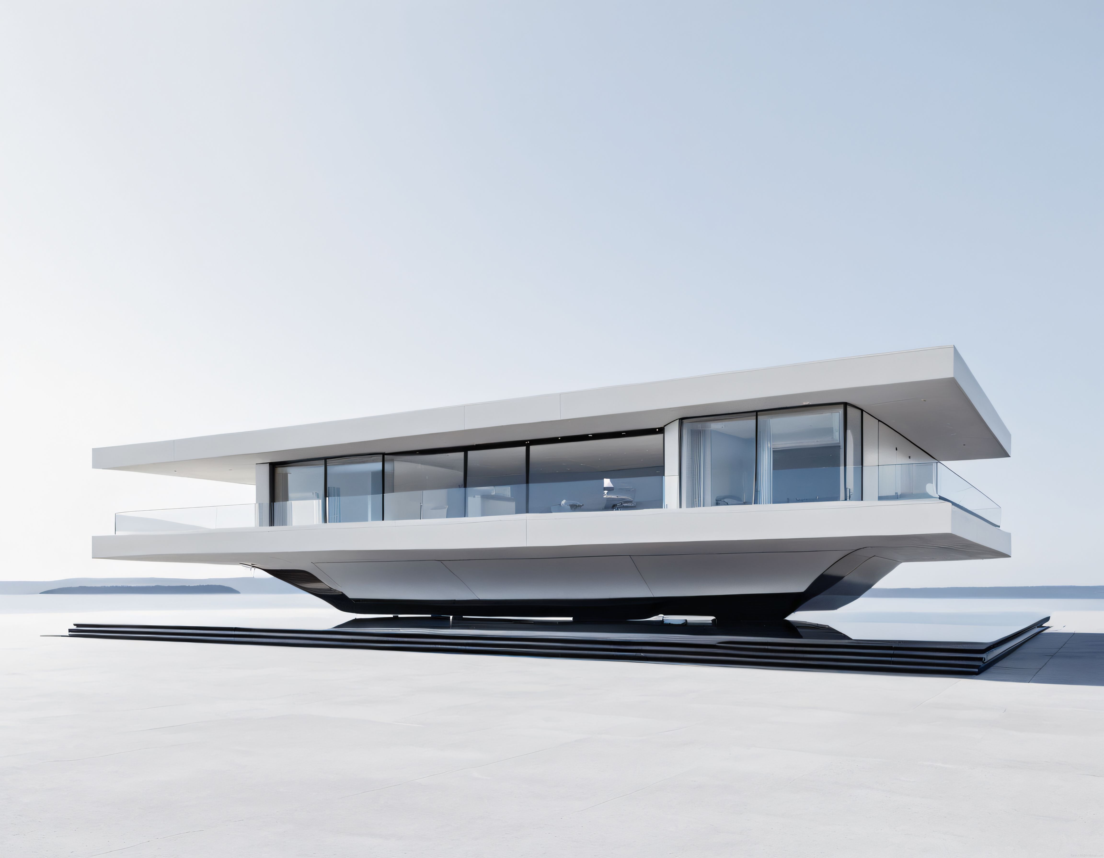 Uçsuz Bucaksız Deniz Manzarasına Karşı Asılı Duran Modern Minimalist Beyaz Villa