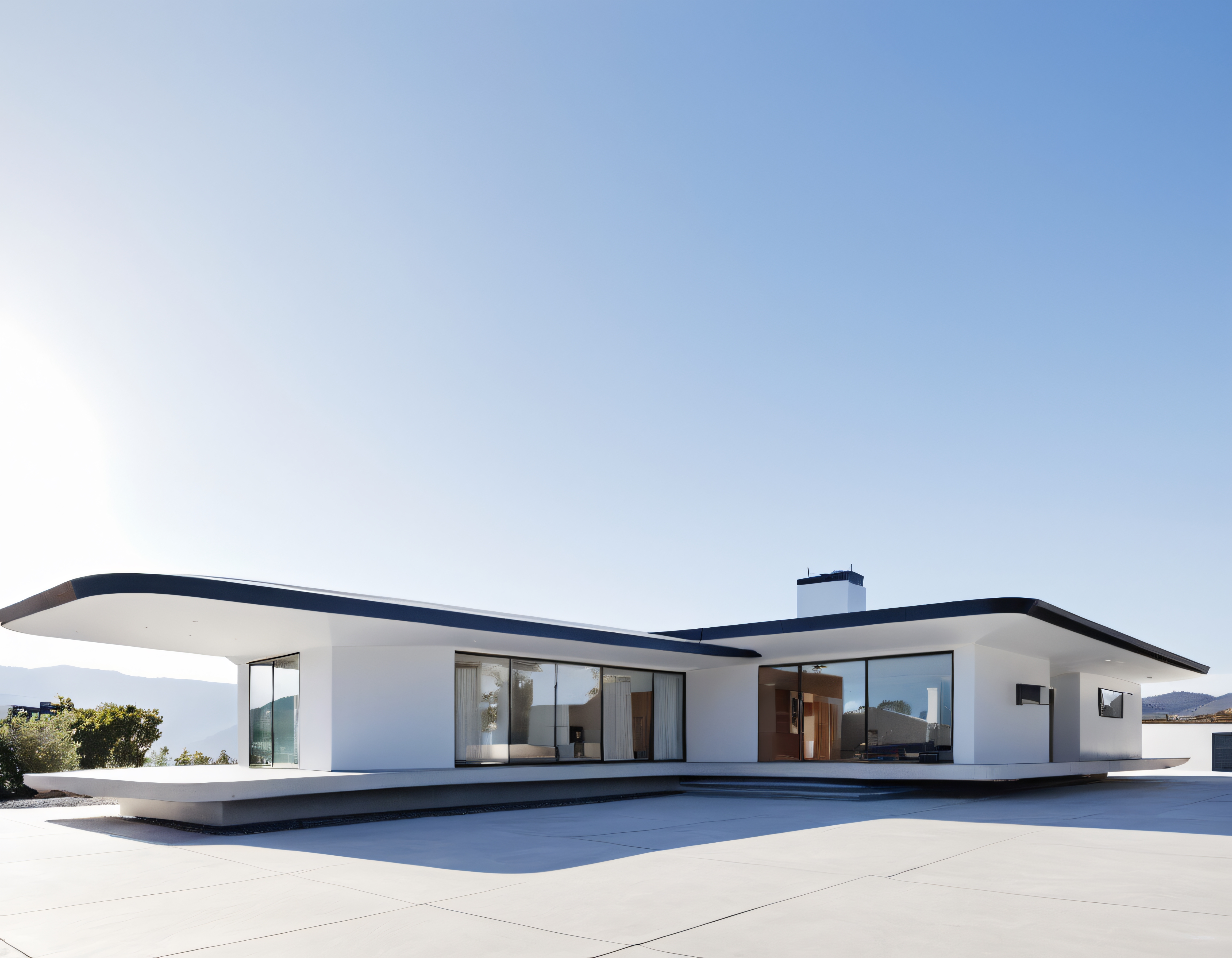 Uçsuz Bucaksız Mavi Gökyüzü Altında Modern ve Minimalist Beyaz Villa Tasarımı