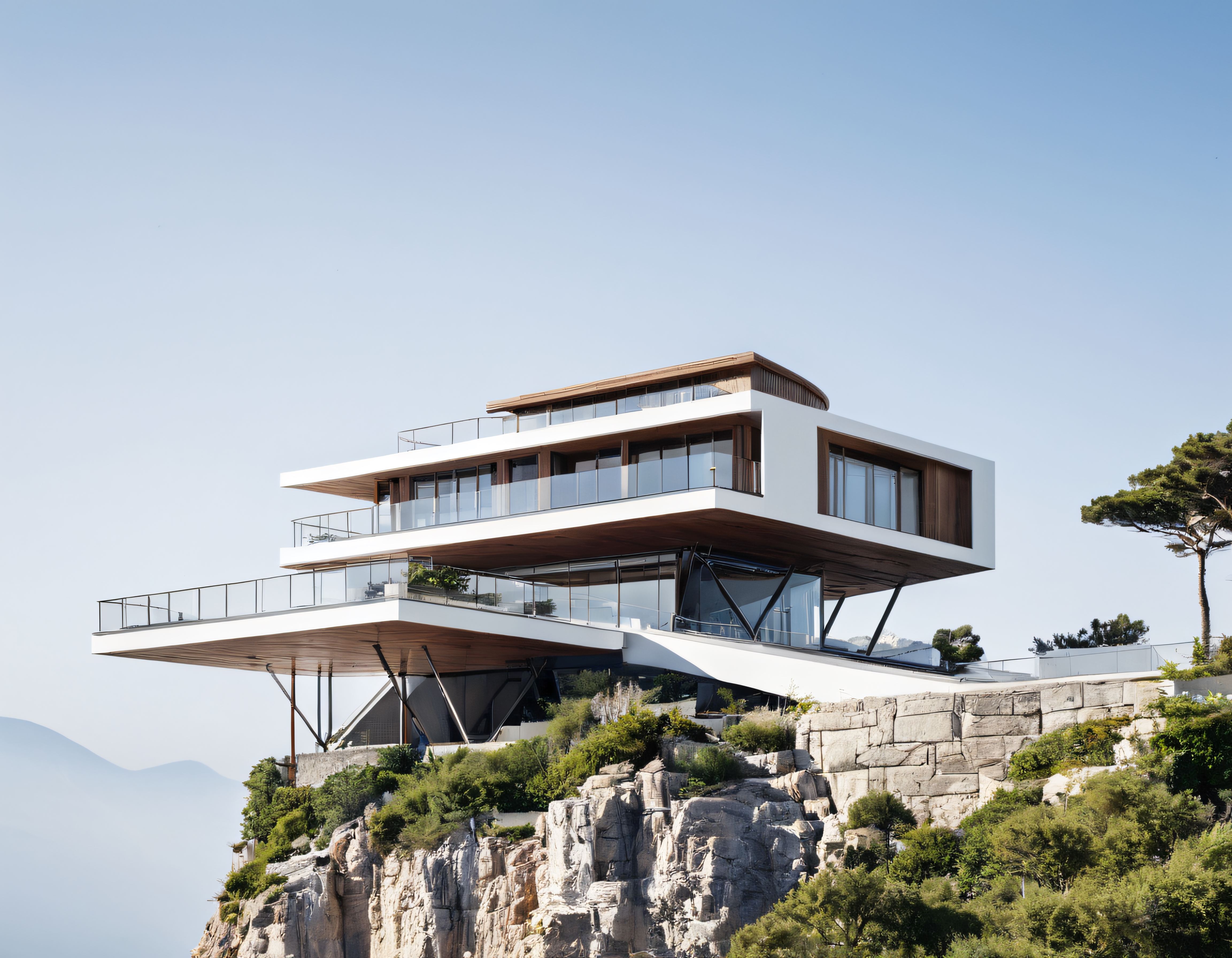 Uçurum Kenarında Asılı Duran Çağdaş Cam Villa ve Eşsiz Dağ Manzarası