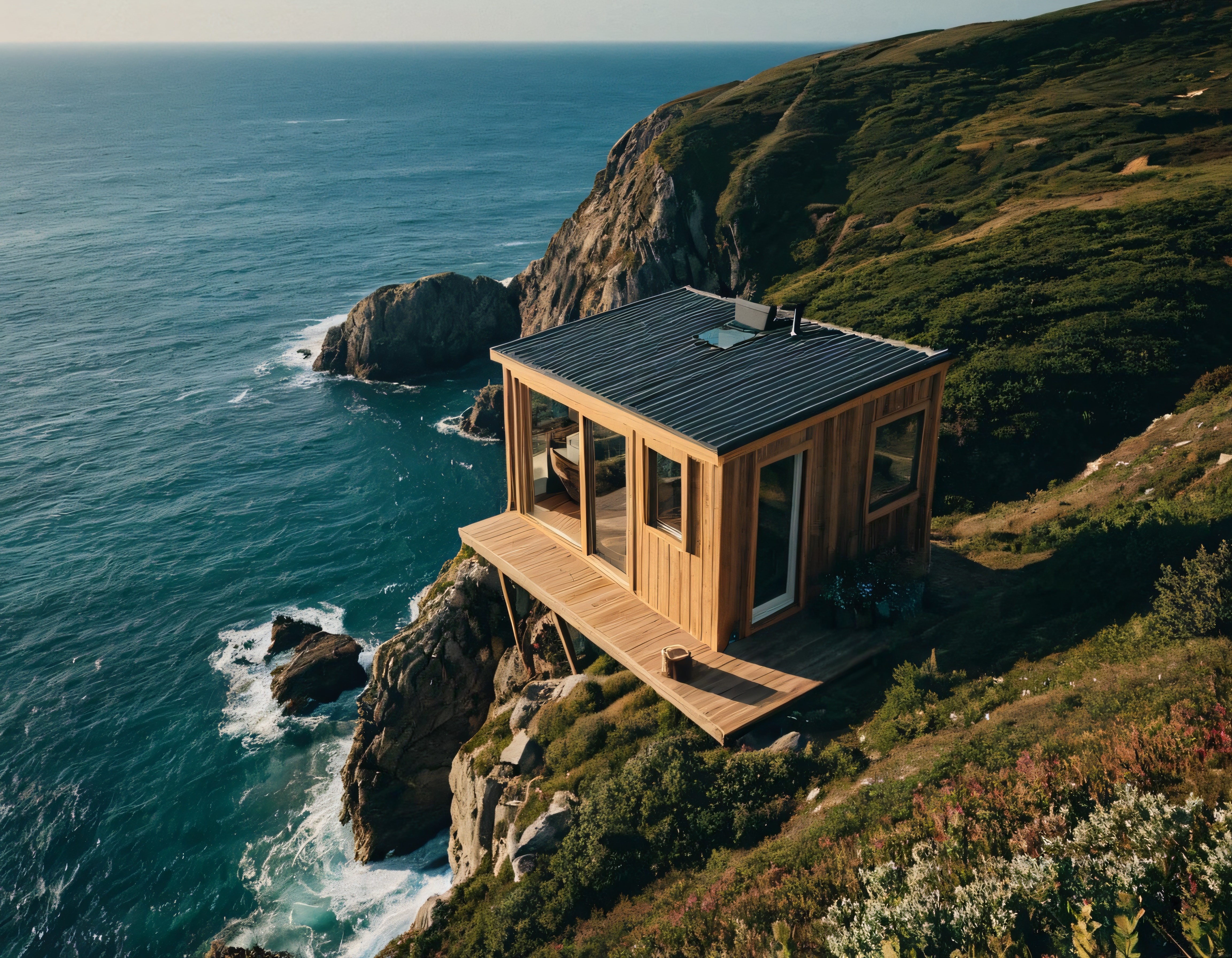 Uçurum Kenarında Modern Ahşap Tiny House ve Muhteşem Okyanus Manzarası