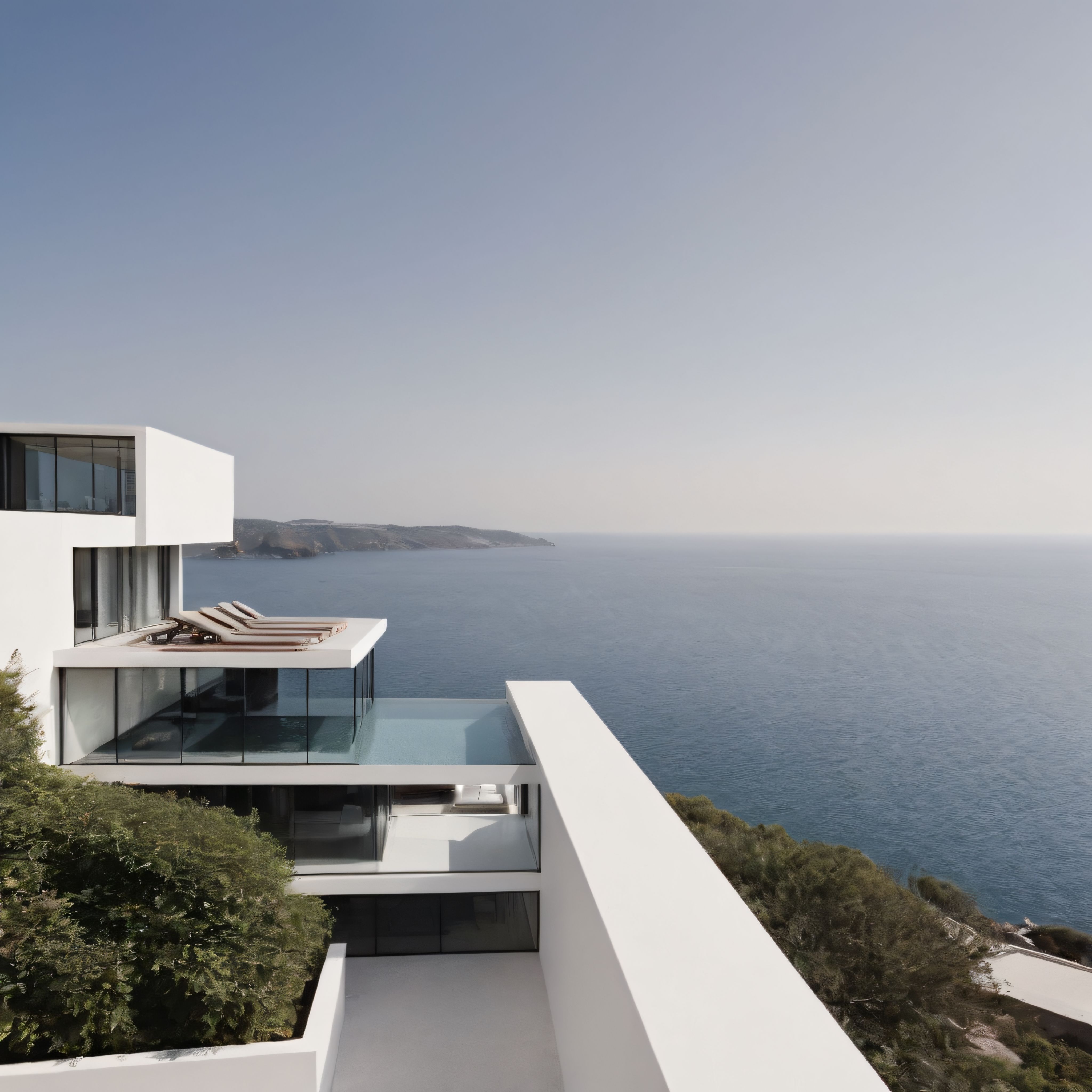 Uçurum Kenarındaki Modern Beyaz Villa ve Sonsuzluk Havuzu Manzarası