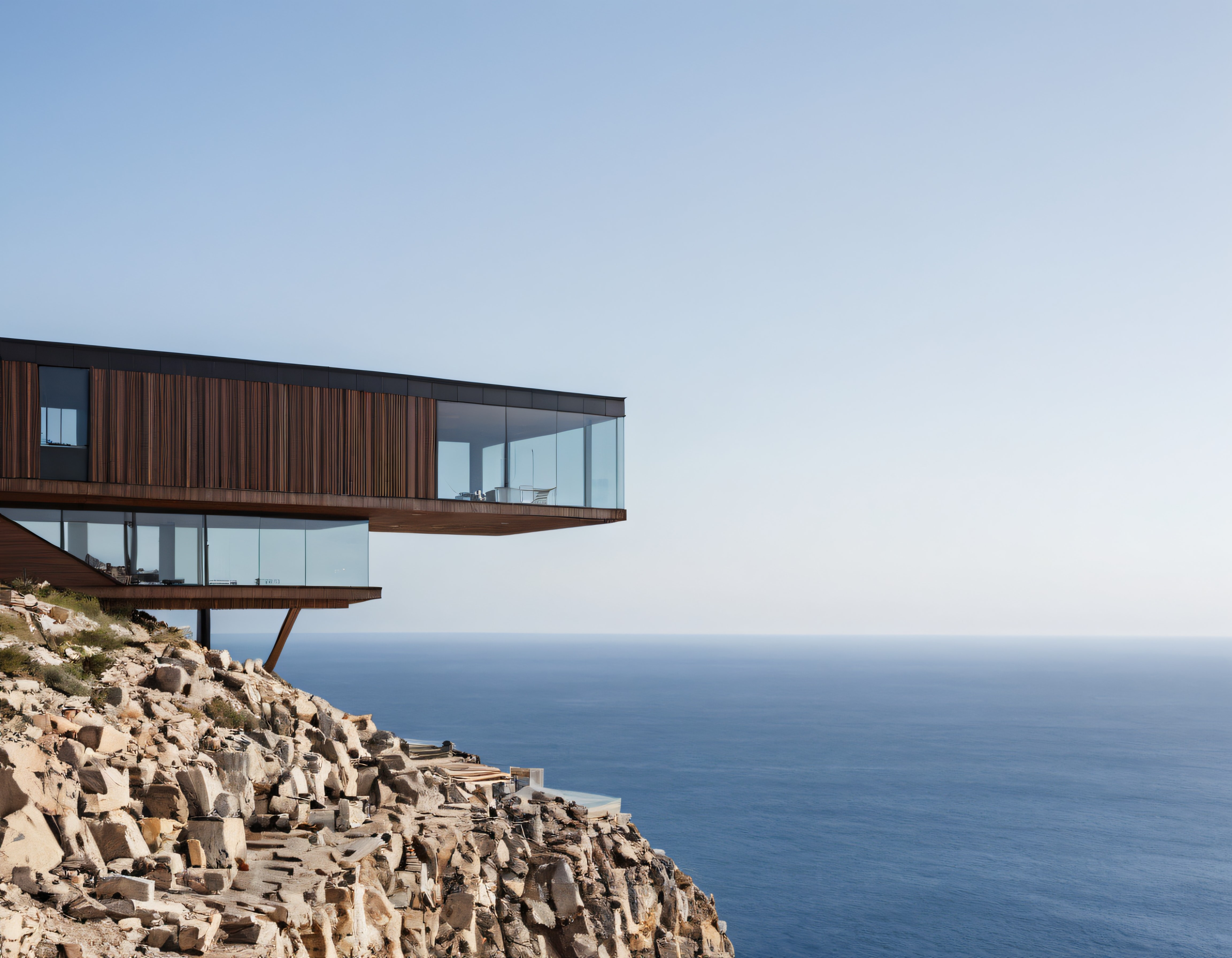 Uçurum Kenarındaki Modern Mimari Villa, Panoramik Deniz Manzarasıyla