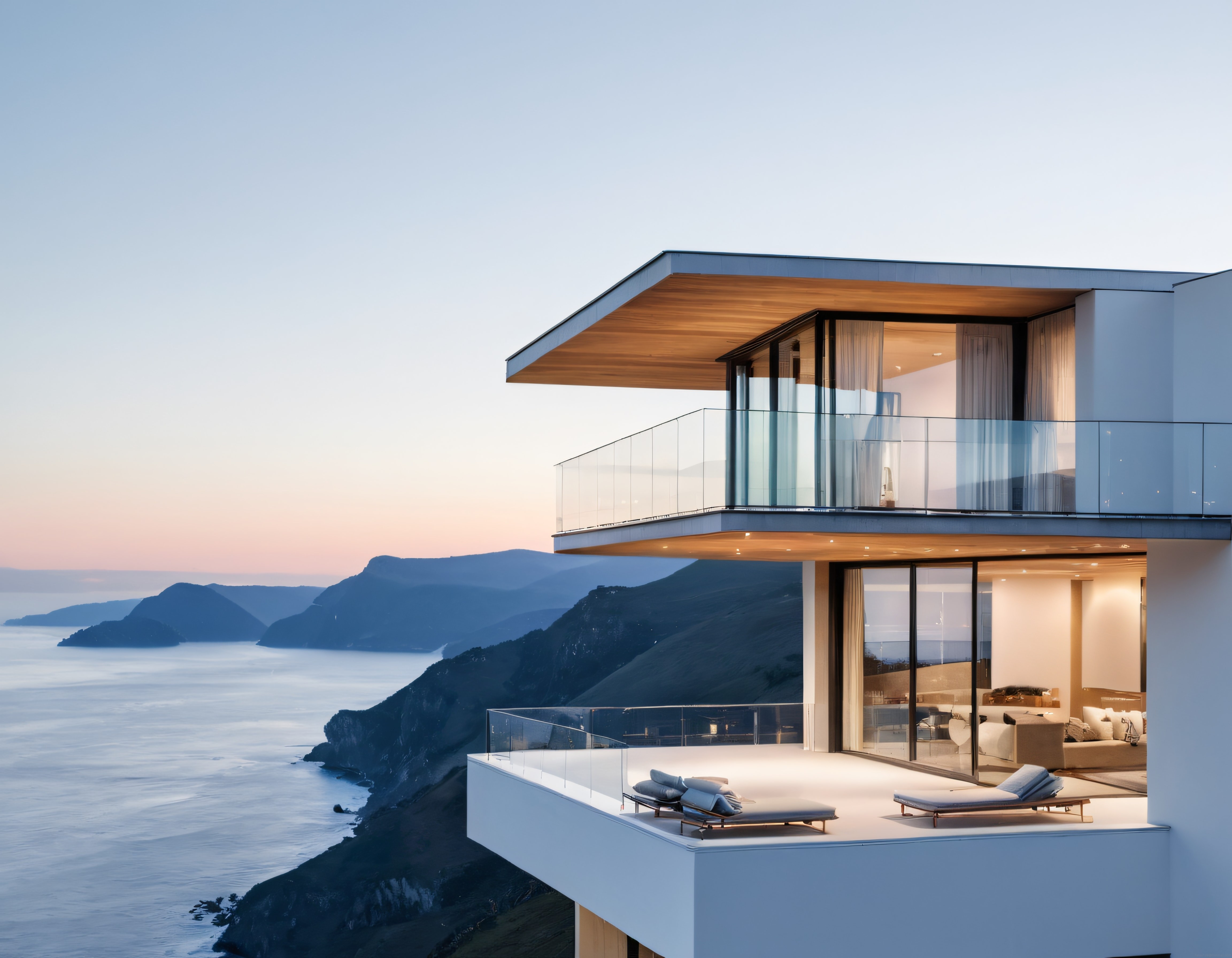 Uçurum Kenarındaki Modern Villa ile Büyüleyici Okyanus ve Gün Batımı Manzarası