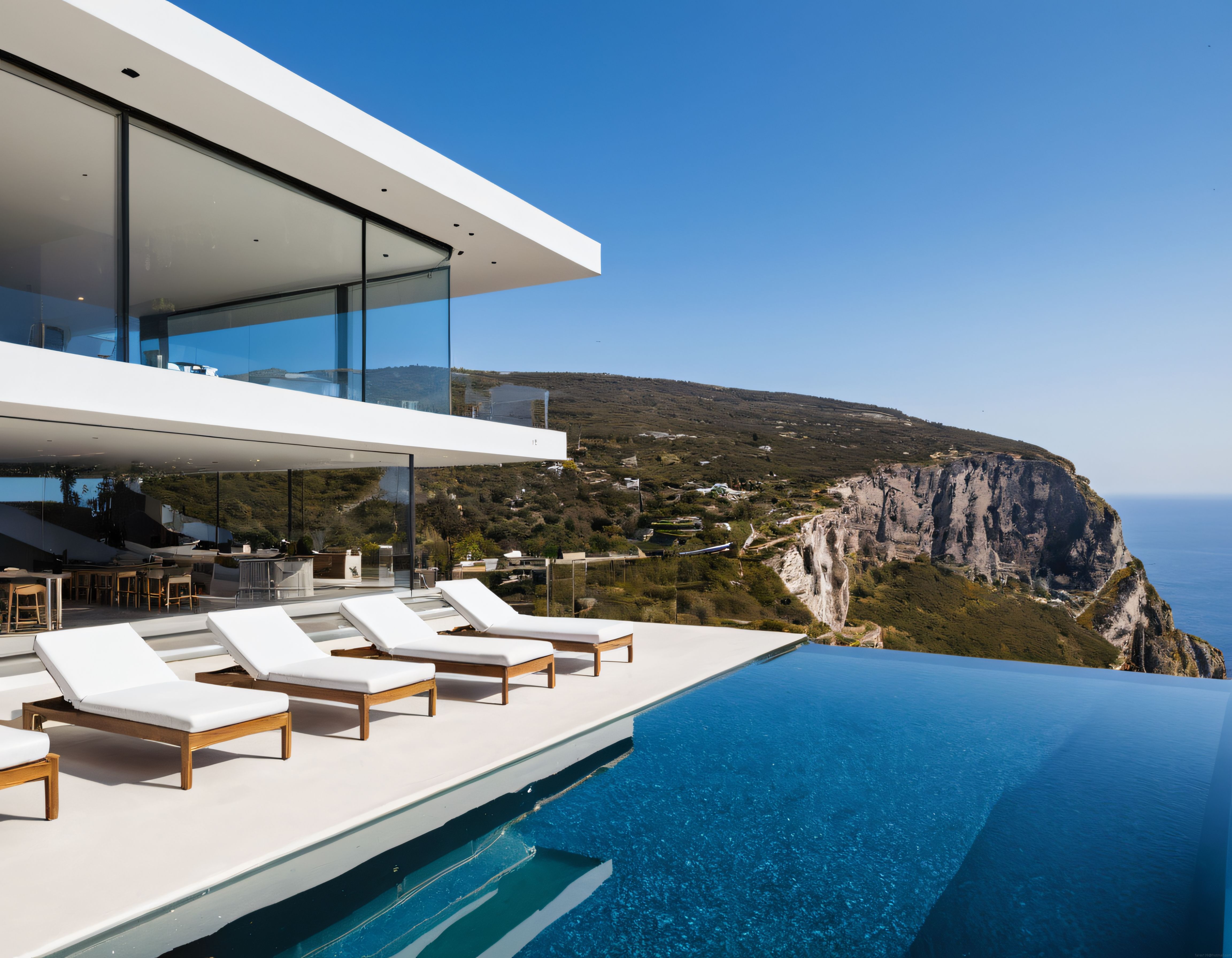 Uçurum Kenarındaki Modern Villa, Sonsuzluk Havuzu ve Mavi Deniz Manzarası