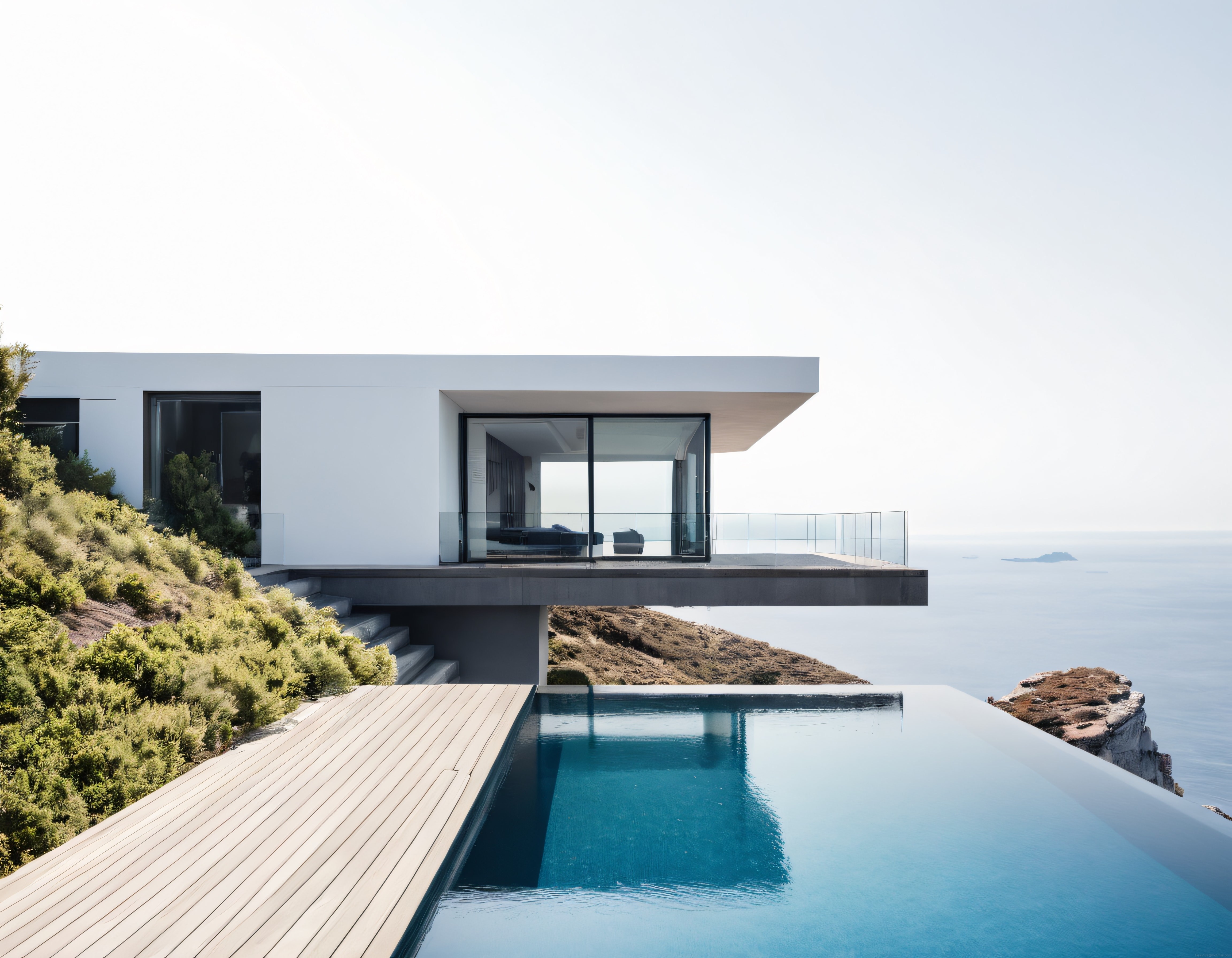 Uçurum Kenarındaki Modern Villa ve Havuz ile Eşsiz Deniz Manzarası