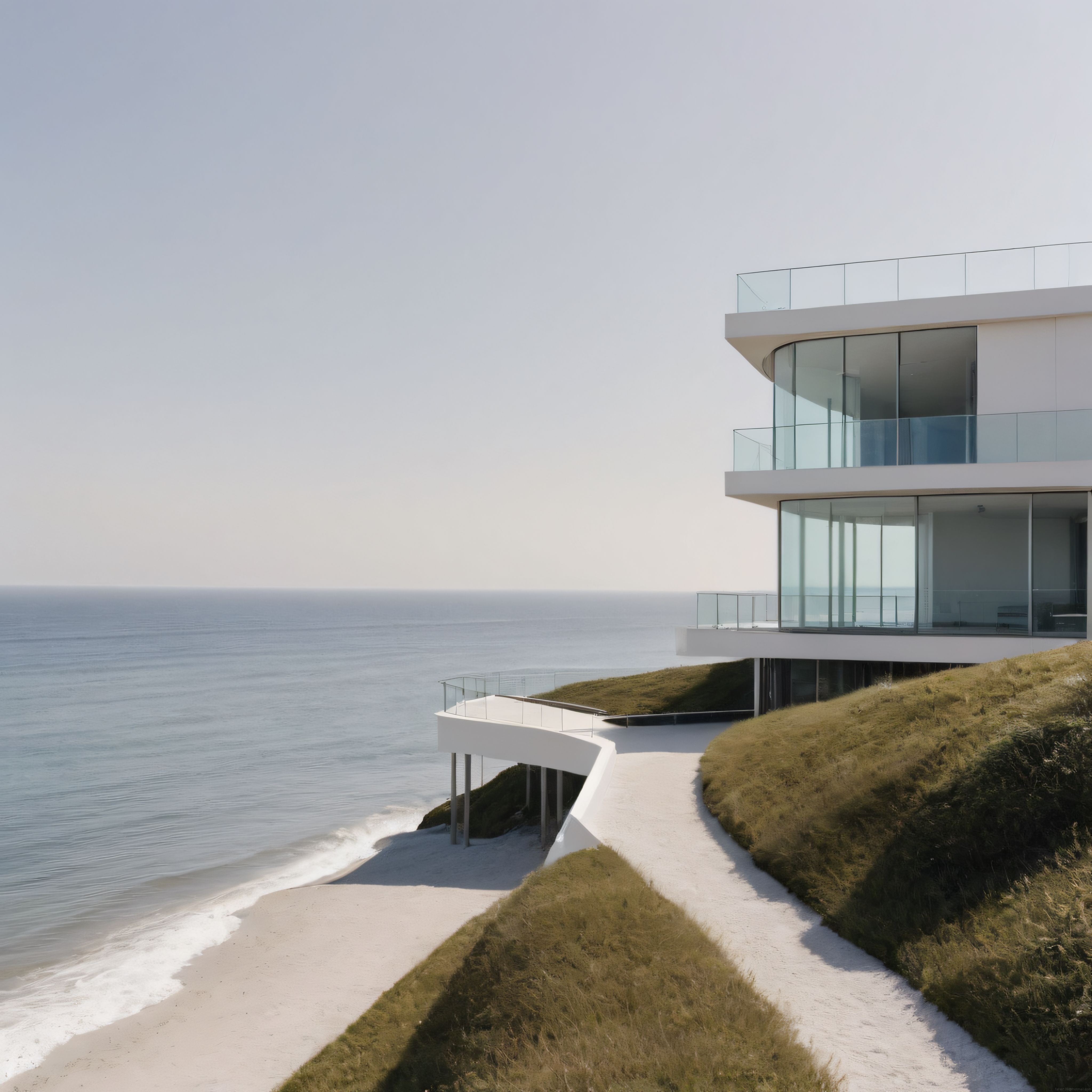 Uçurumun Kenarındaki Modern Cam Cepheli Lüks Villa ve Sakin Deniz Manzarası