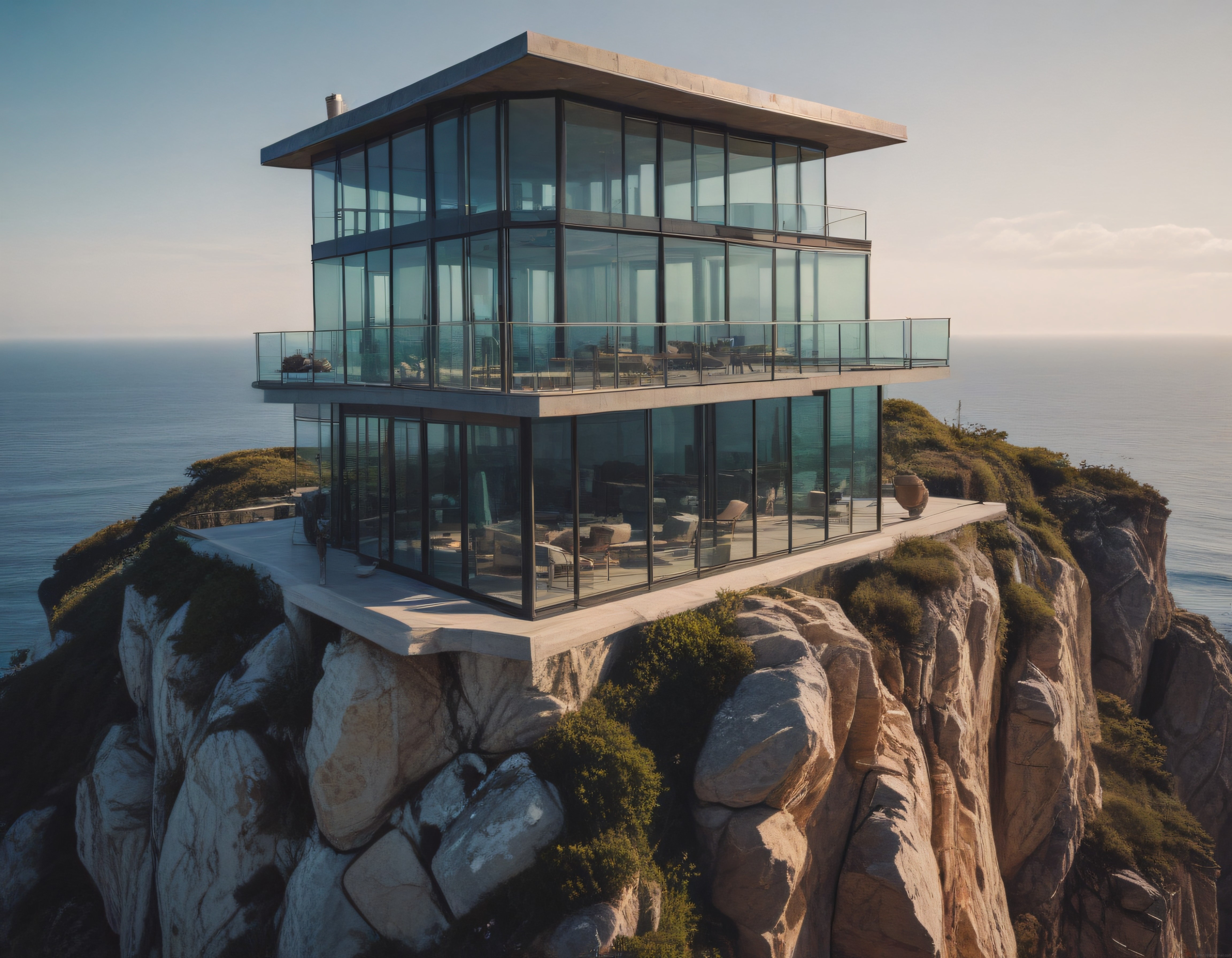 Uçurumun Kenarındaki Modern Cam Villa ve Eşsiz Deniz Manzarası