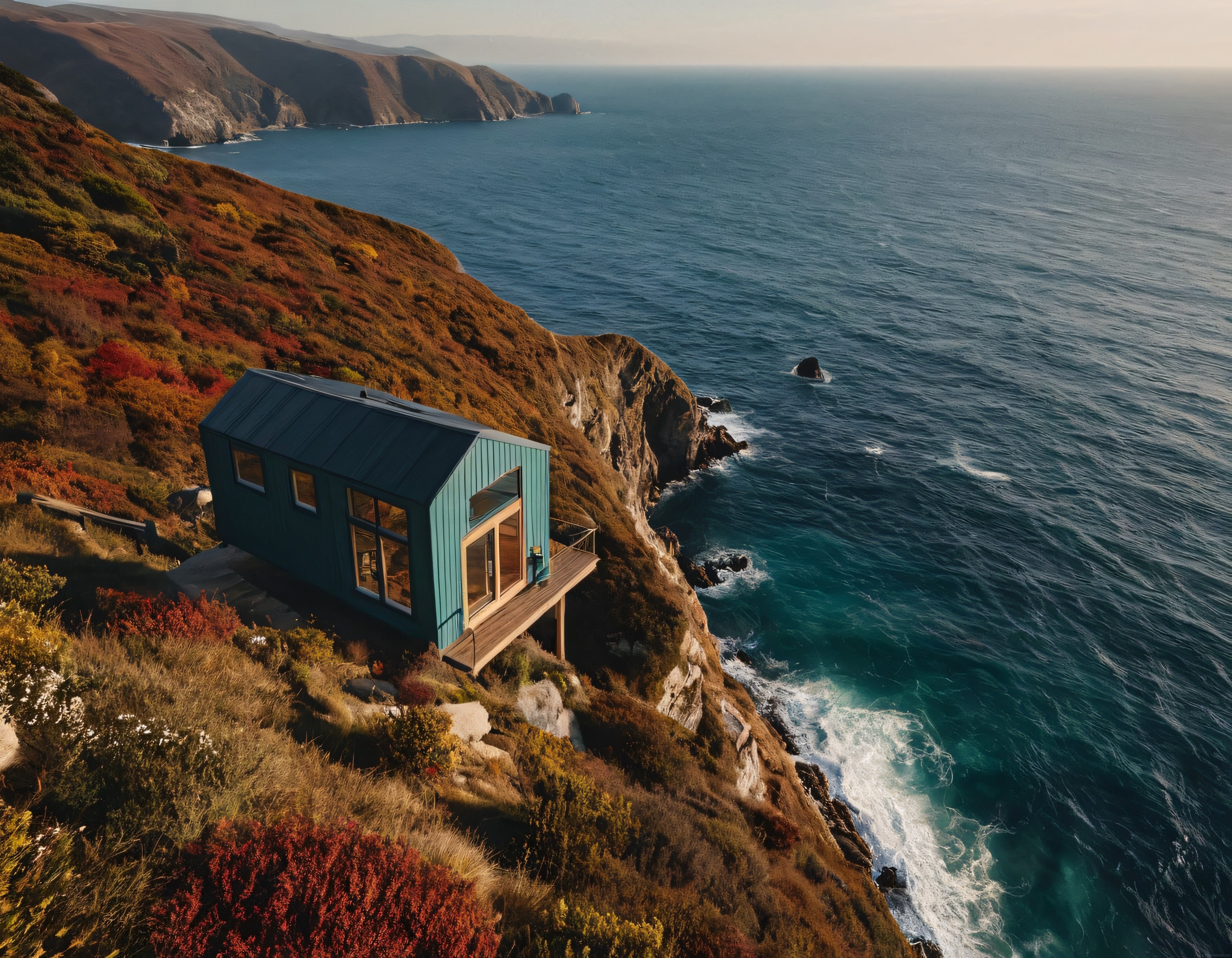 Uçurumun Kenarındaki Modern Mimarili Renkli Tiny House Manzarası
