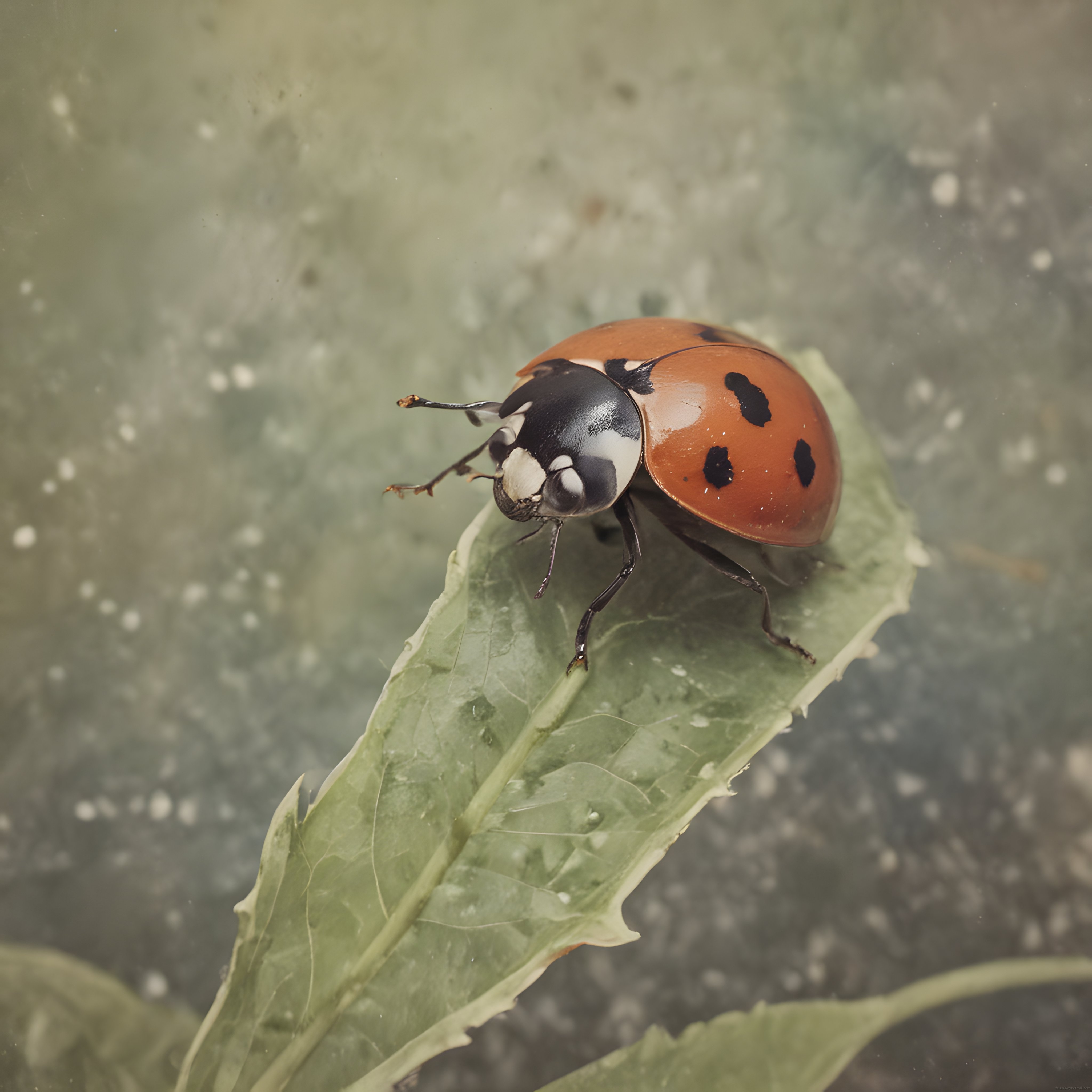 Uğur Böceği ve Yaprak Üzerindeki Huzurlu Doğa Makro Fotoğraf Çekimi