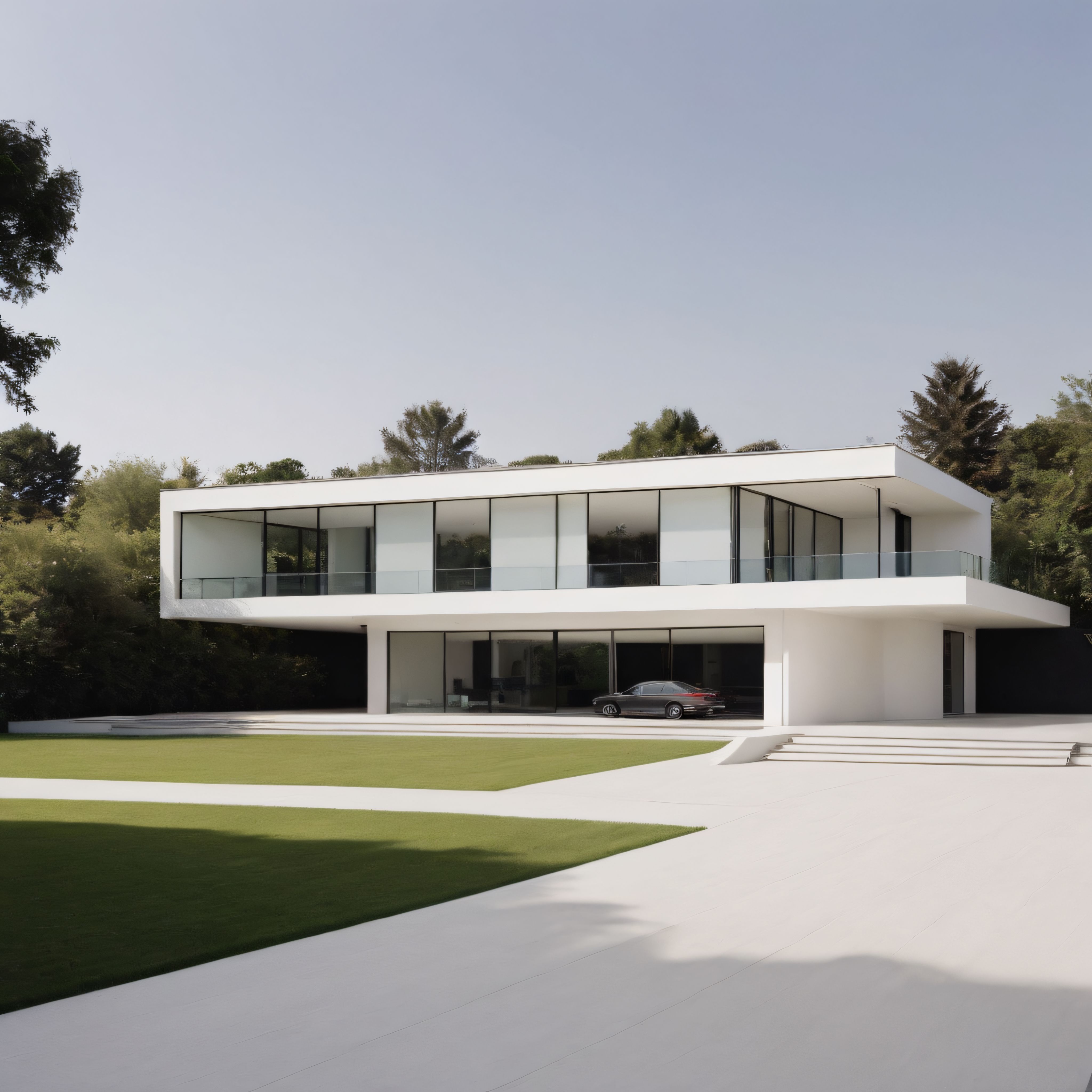Ultra Modern Beyaz Konut Projesi: Cam Cepheli Minimalist Villa ve Bahçe