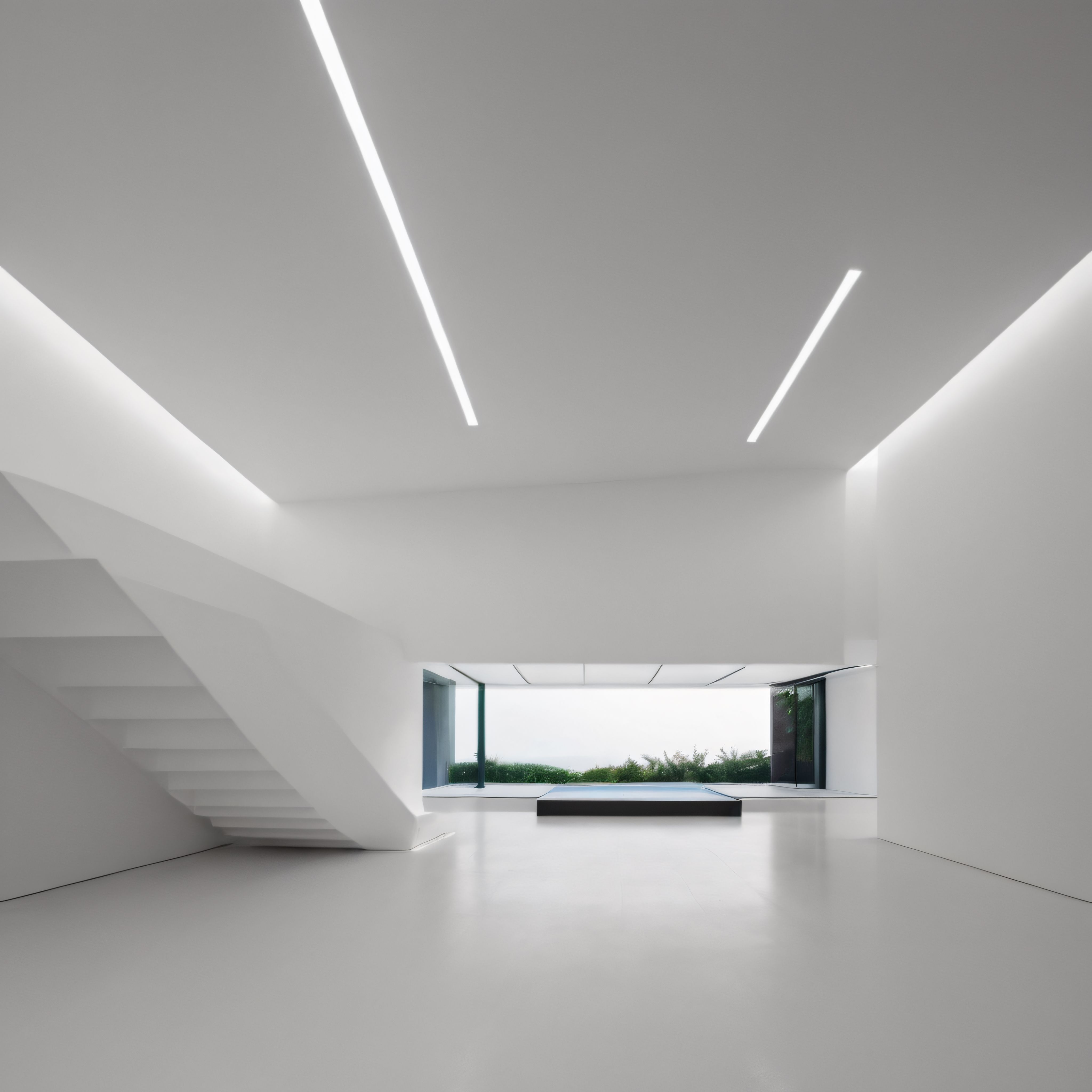 Ultra Modern Beyaz Villa İçi, Gömme LED Aydınlatma ve Panoramik Havuz Manzarası