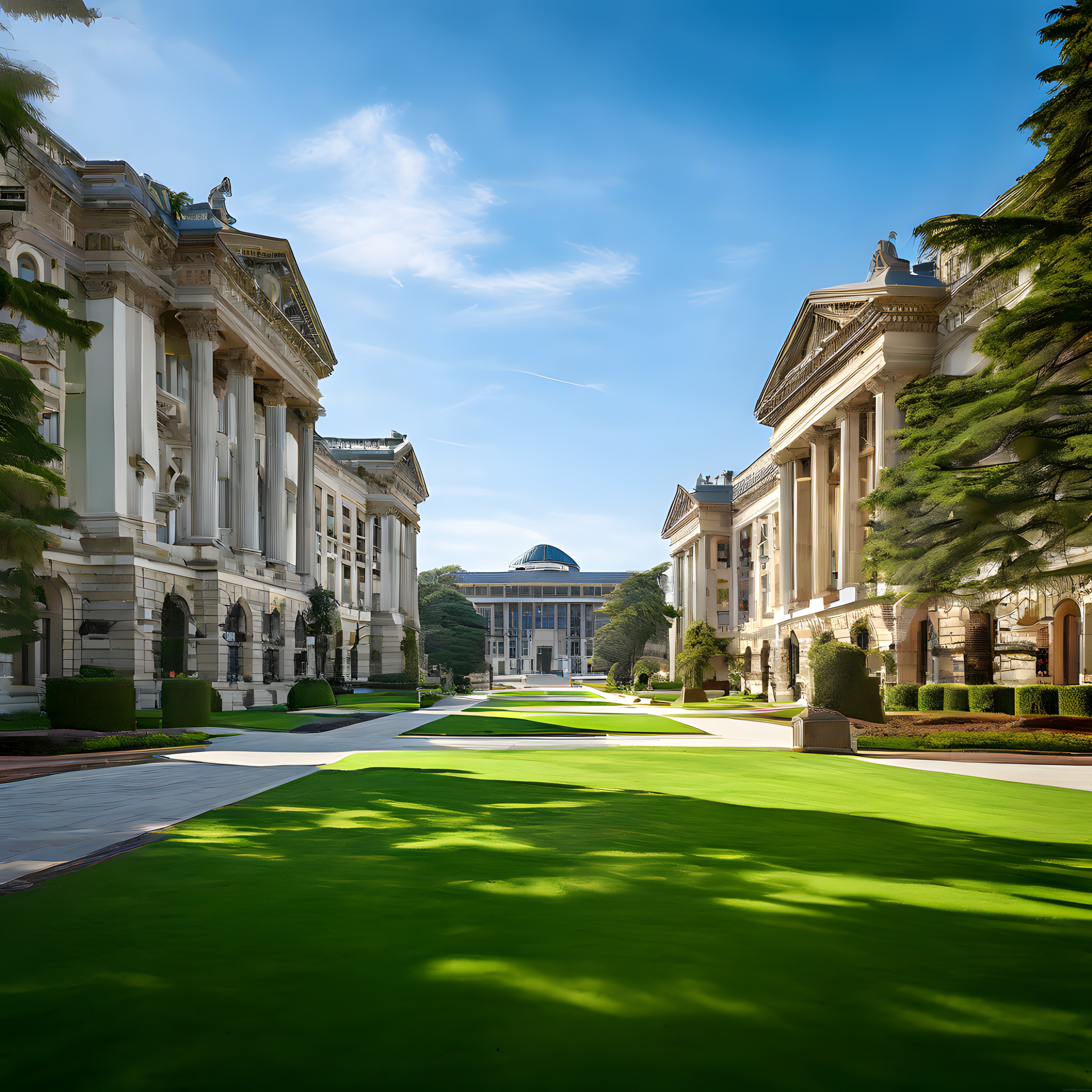 Üniversite Kampüsünde Tarihi Binalar ve Bakımlı Yeşil Alan Manzarası